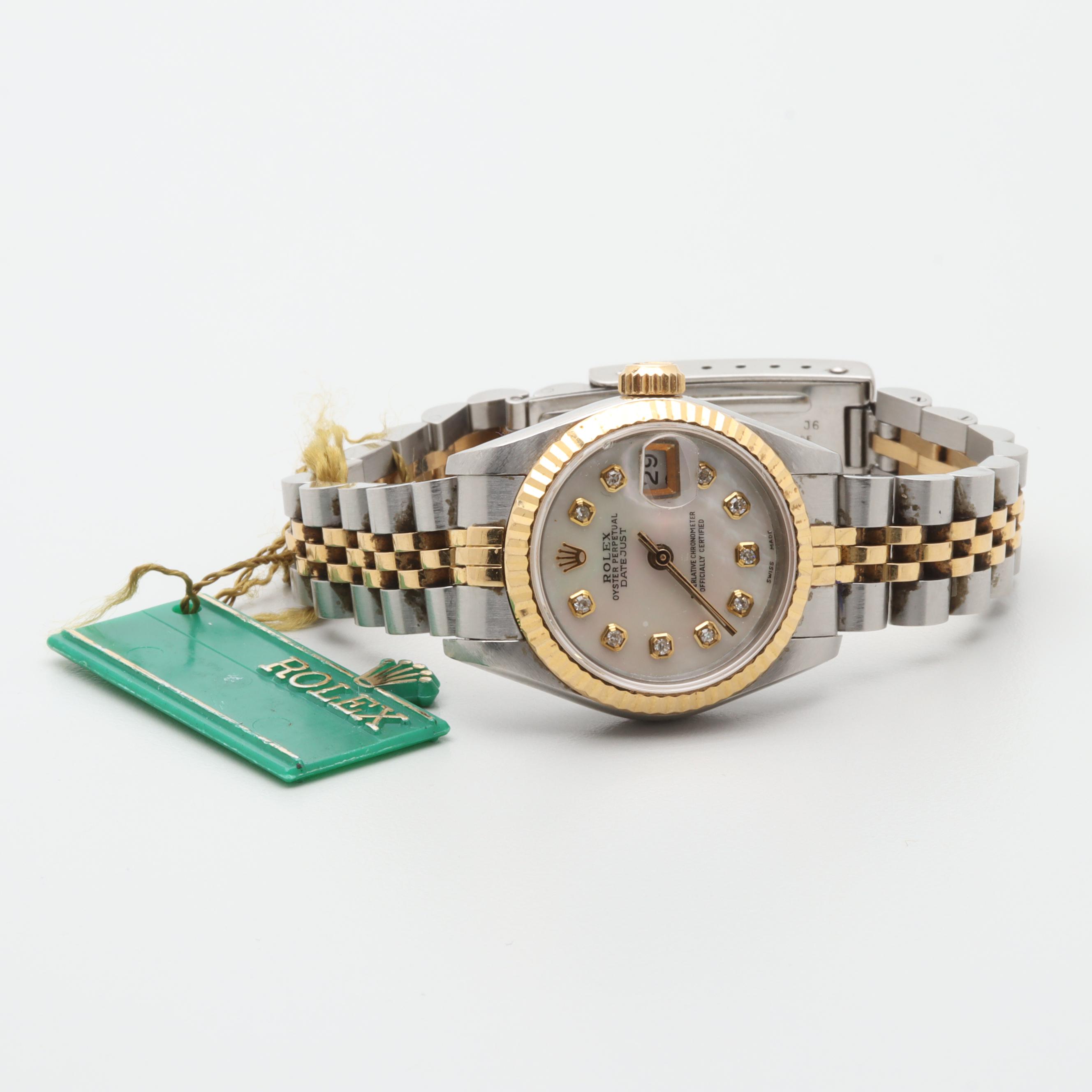 Circa 1986 Rolex Diamond and Mother of Pearl Watch with 18K Accents