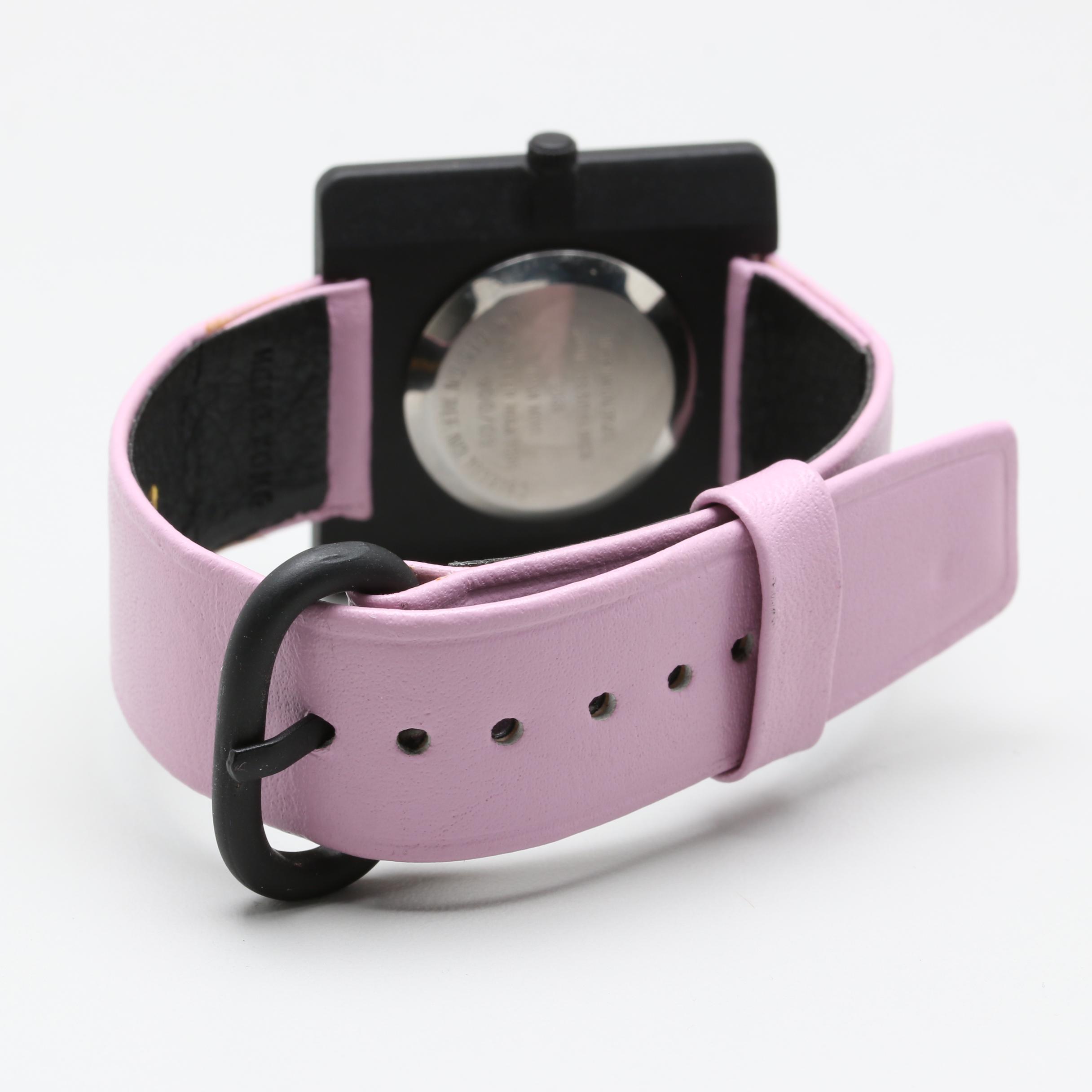 1986 Peter Max Stainless Steel and Leather Watch with Case