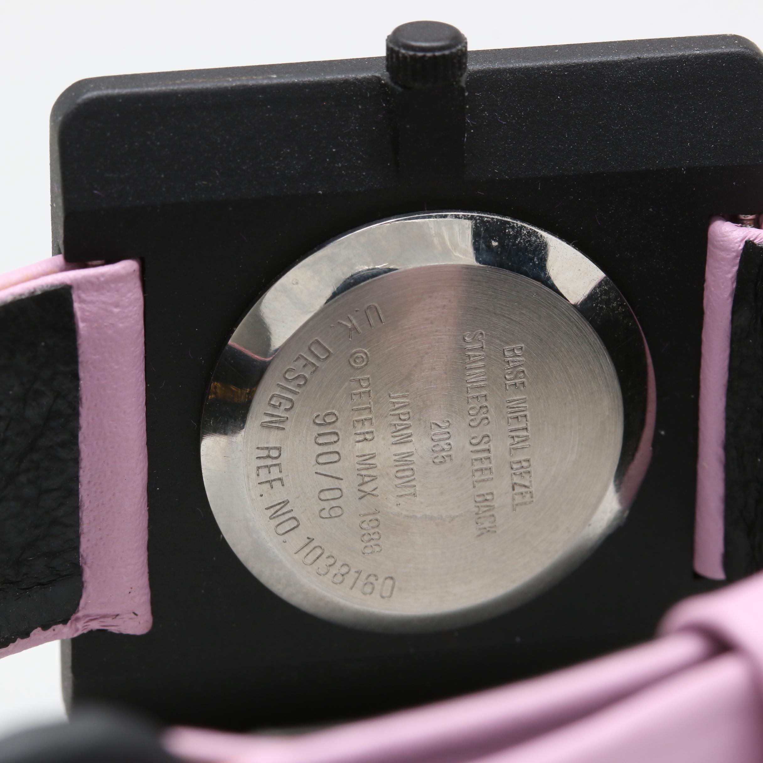 1986 Peter Max Stainless Steel and Leather Watch with Case