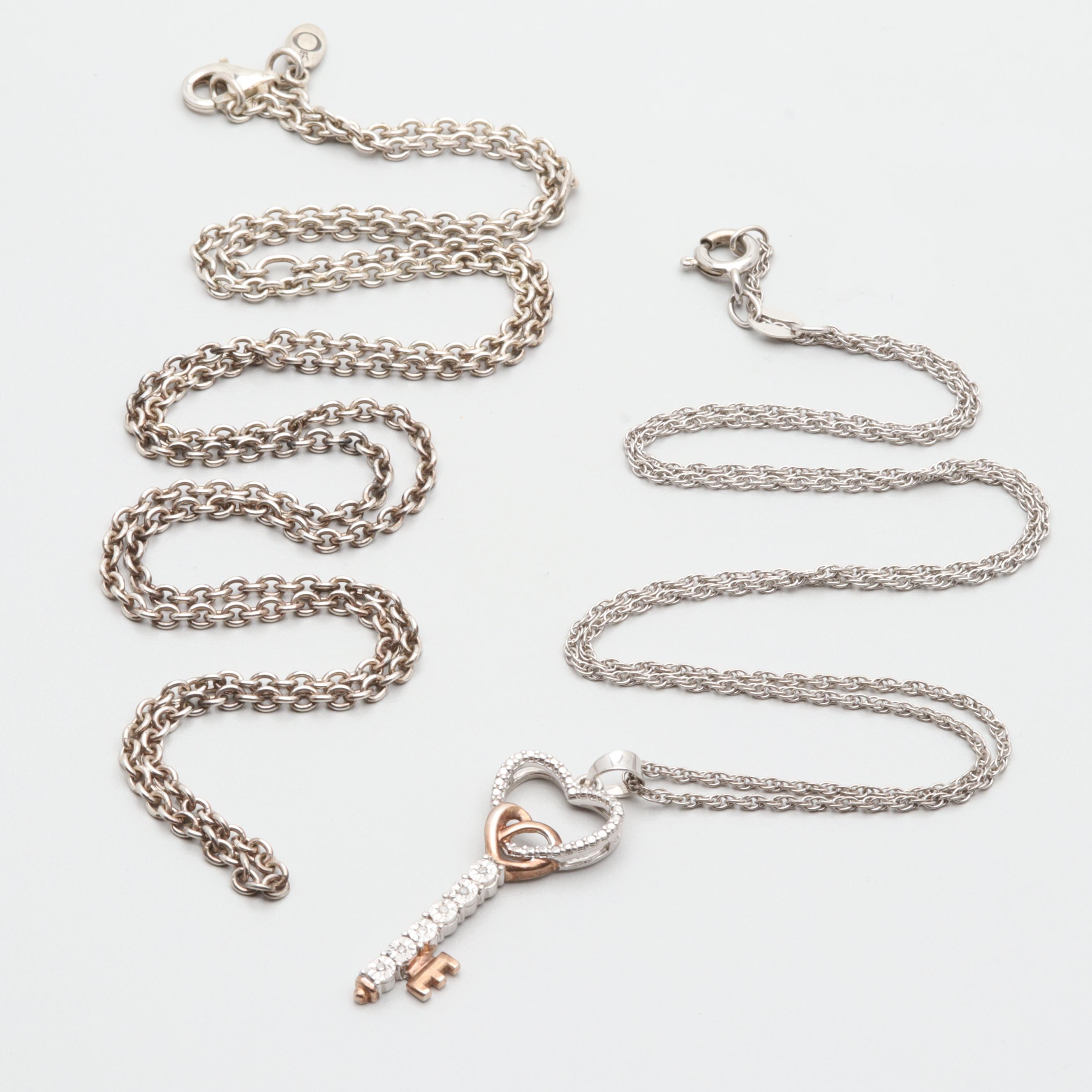 Sterling Silver Necklaces Including Diamonds and Pandora