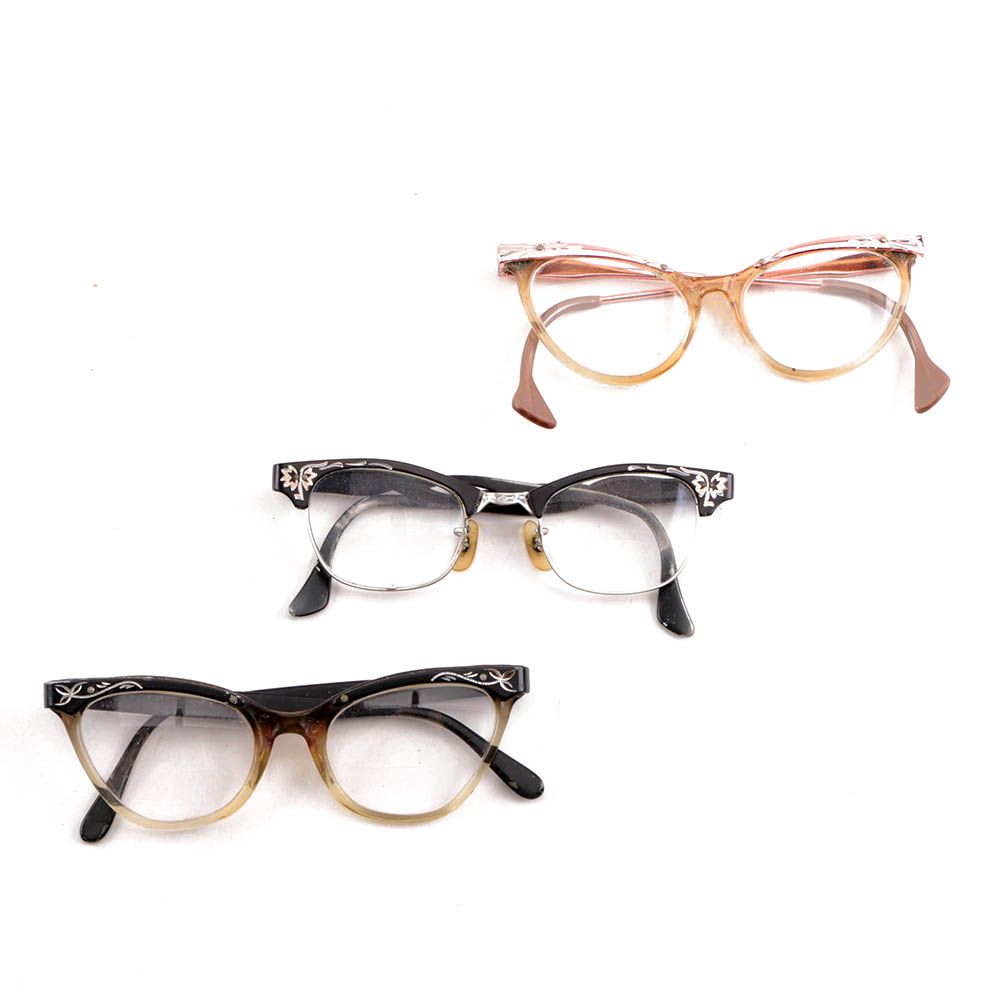 1950s Vintage Etched Cat Eye Prescription Eyeglasses Including Victory