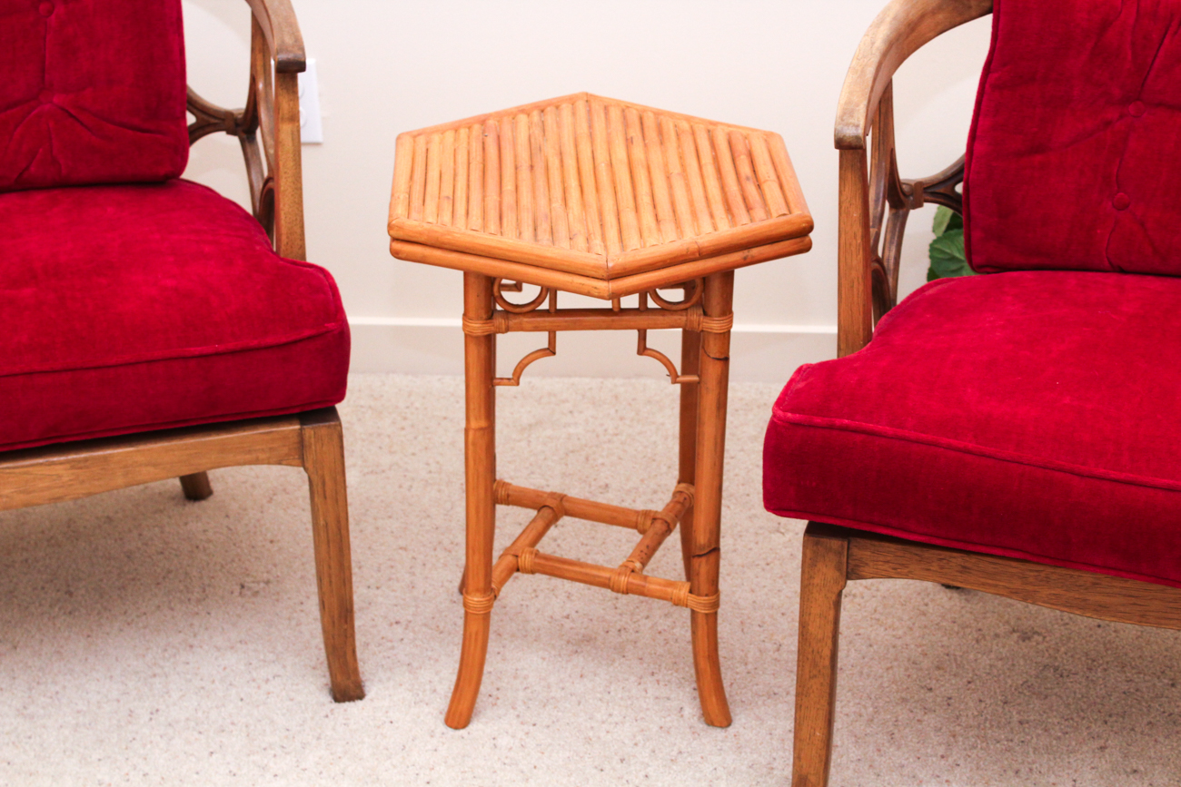 Vintage Tub Back Chairs and Rattan Accent Table