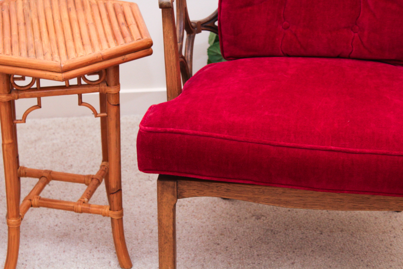 Vintage Tub Back Chairs and Rattan Accent Table