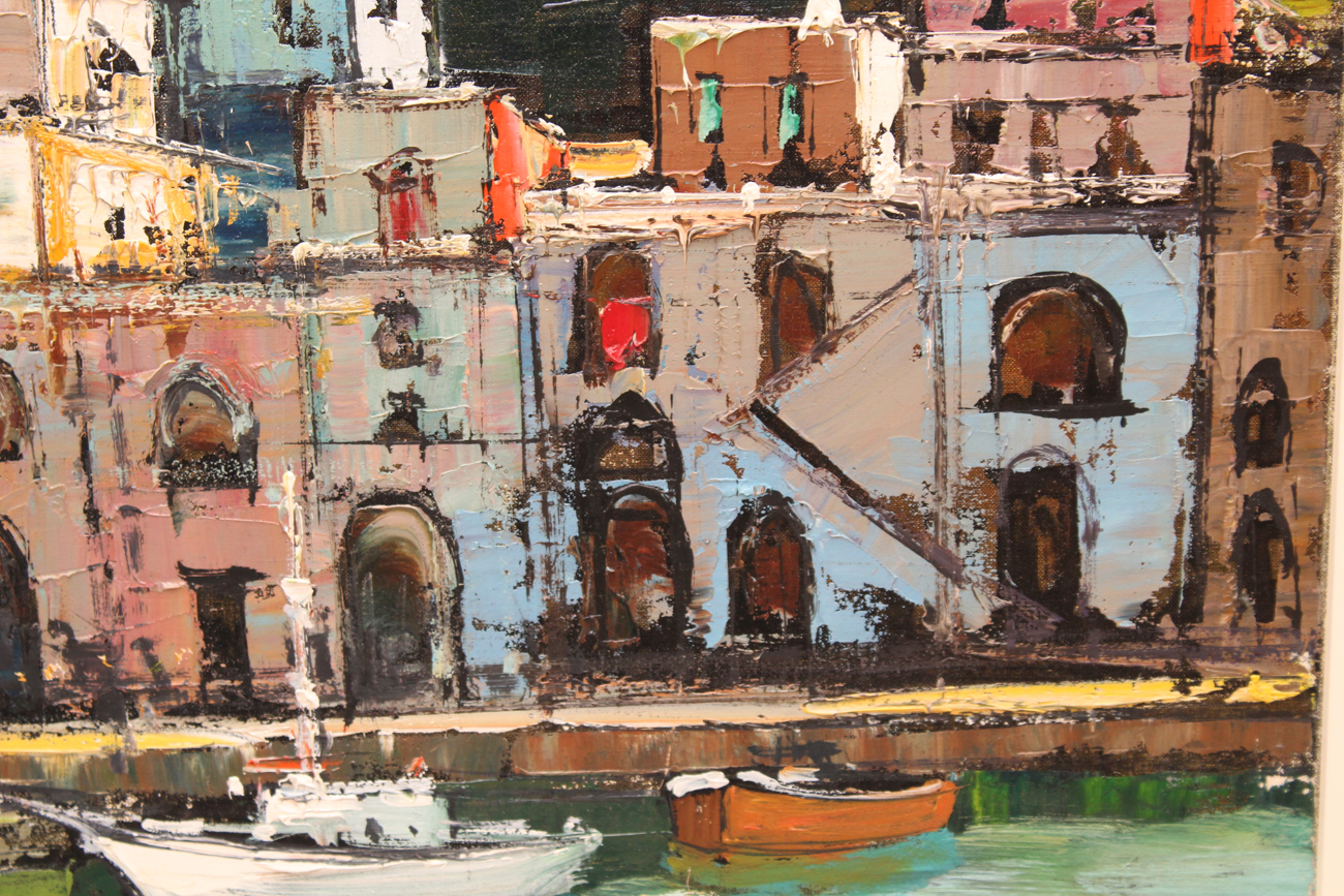 Signed Oil on Canvas of Seaside Village