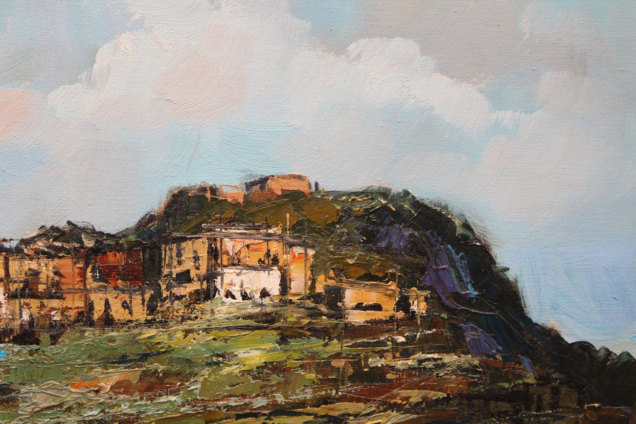 Signed Oil on Canvas of Seaside Village