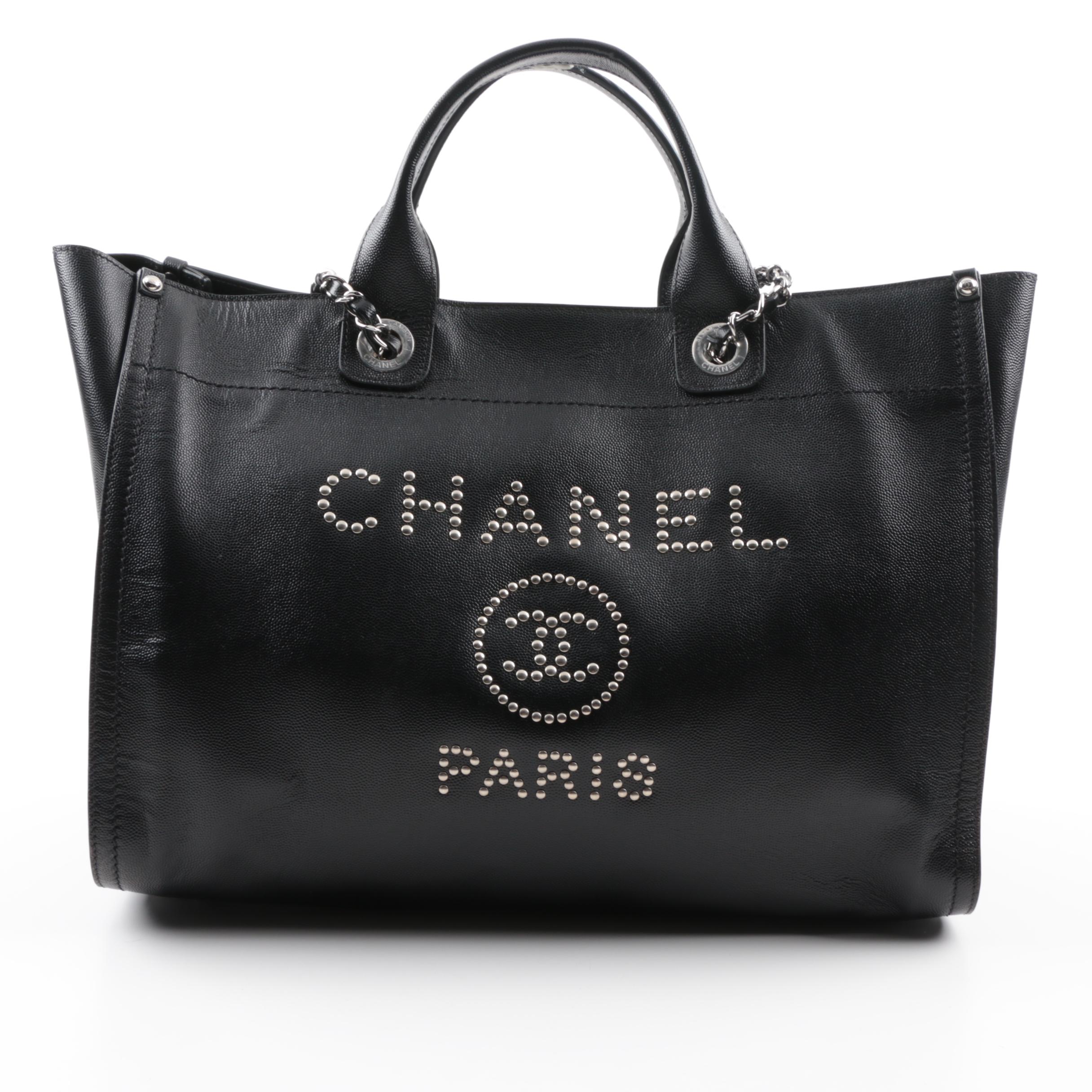 Chanel Studded Black Calfskin Deauville Medium Shopping Tote, Spring 2018