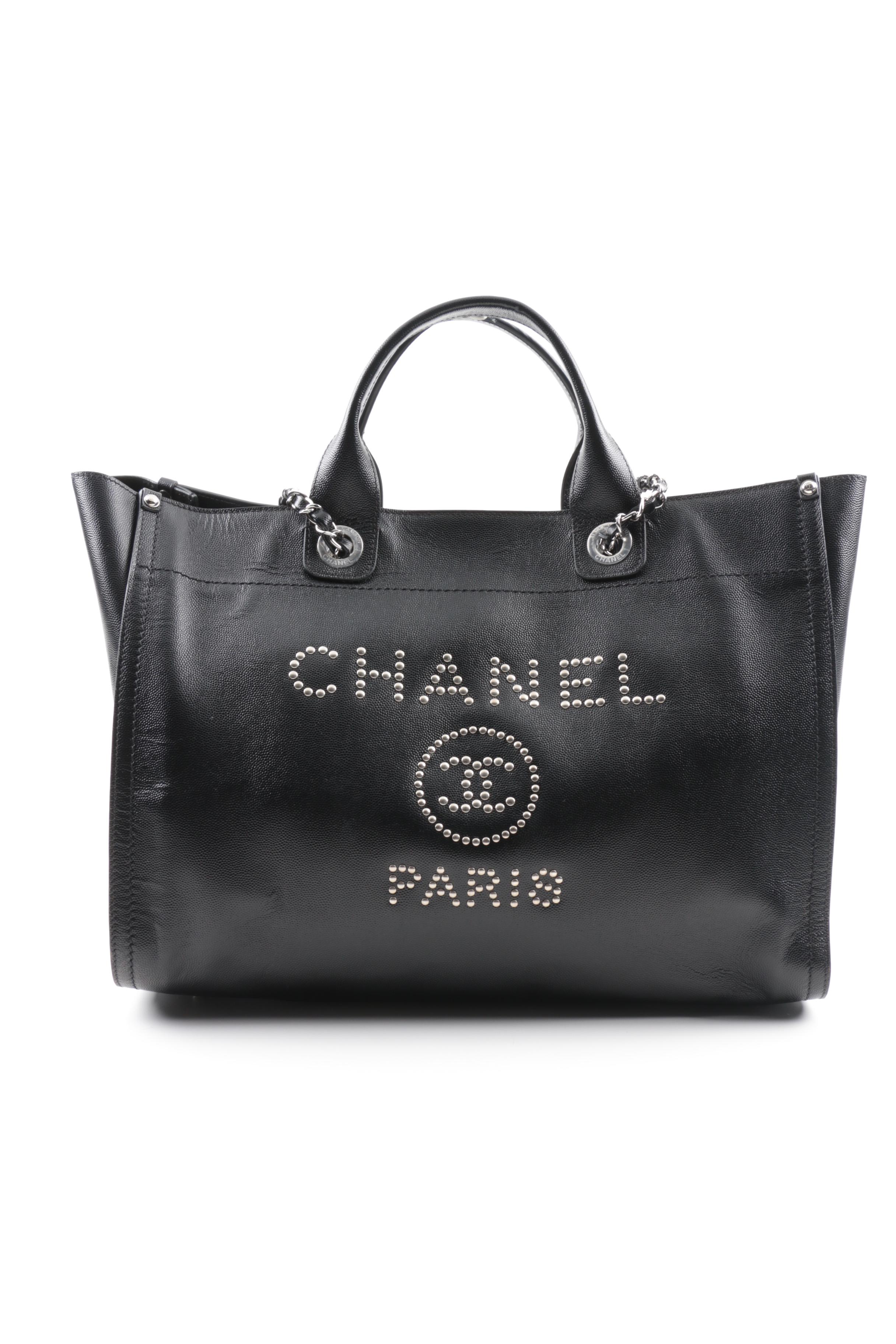 Chanel Studded Black Calfskin Deauville Medium Shopping Tote, Spring 2018