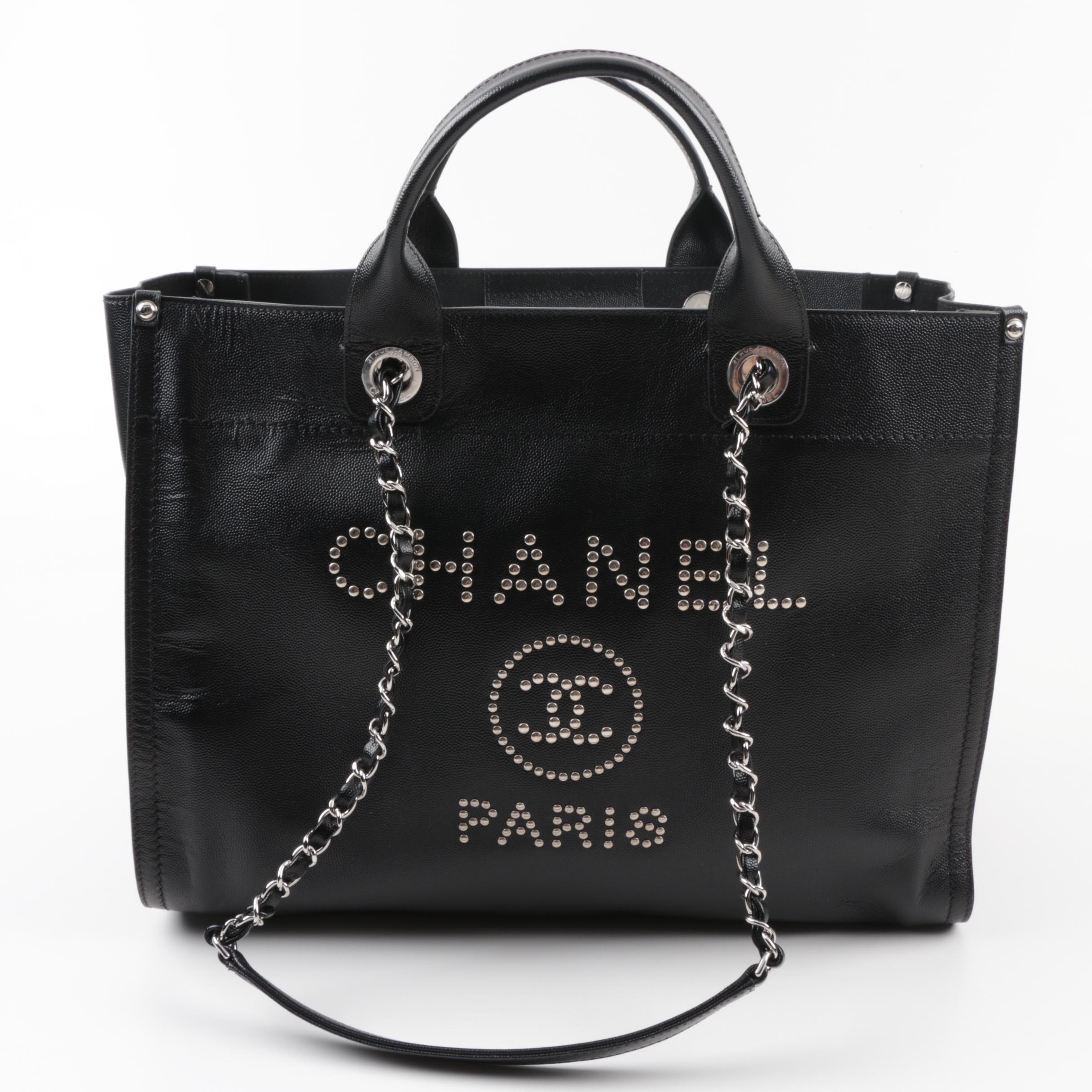 Chanel Studded Black Calfskin Deauville Medium Shopping Tote, Spring 2018
