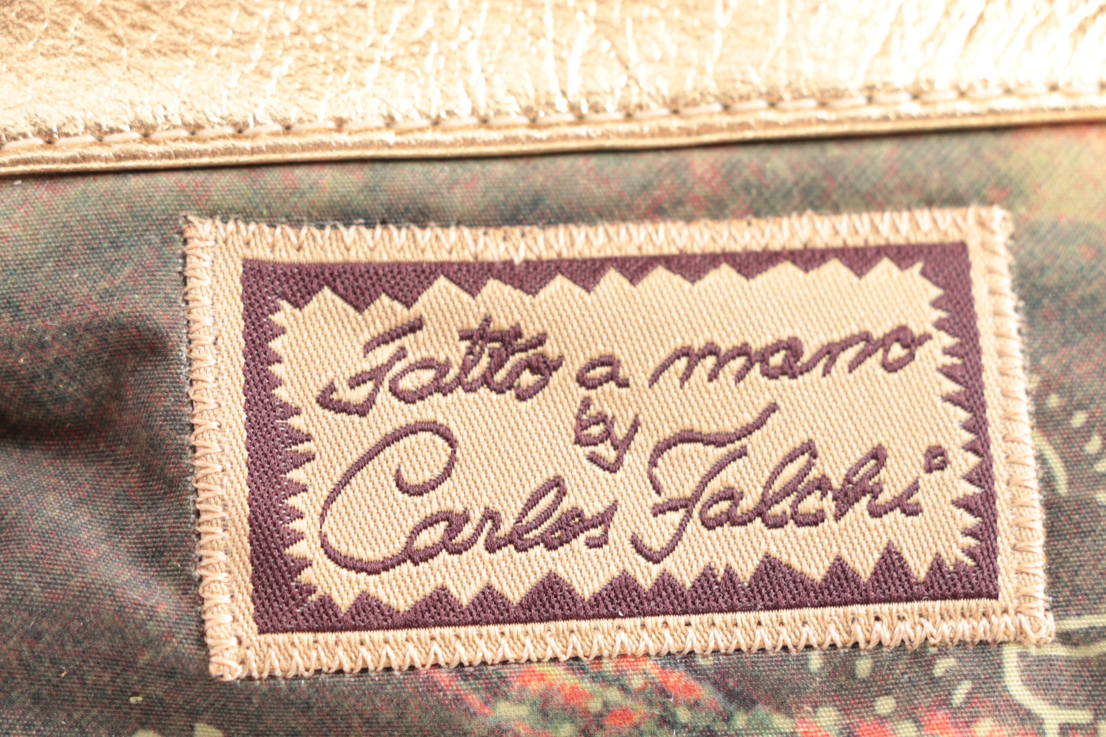 Carlos Falchi Fatto a Mano Alligator Embossed Metallic Gold Leather Clutch Purse