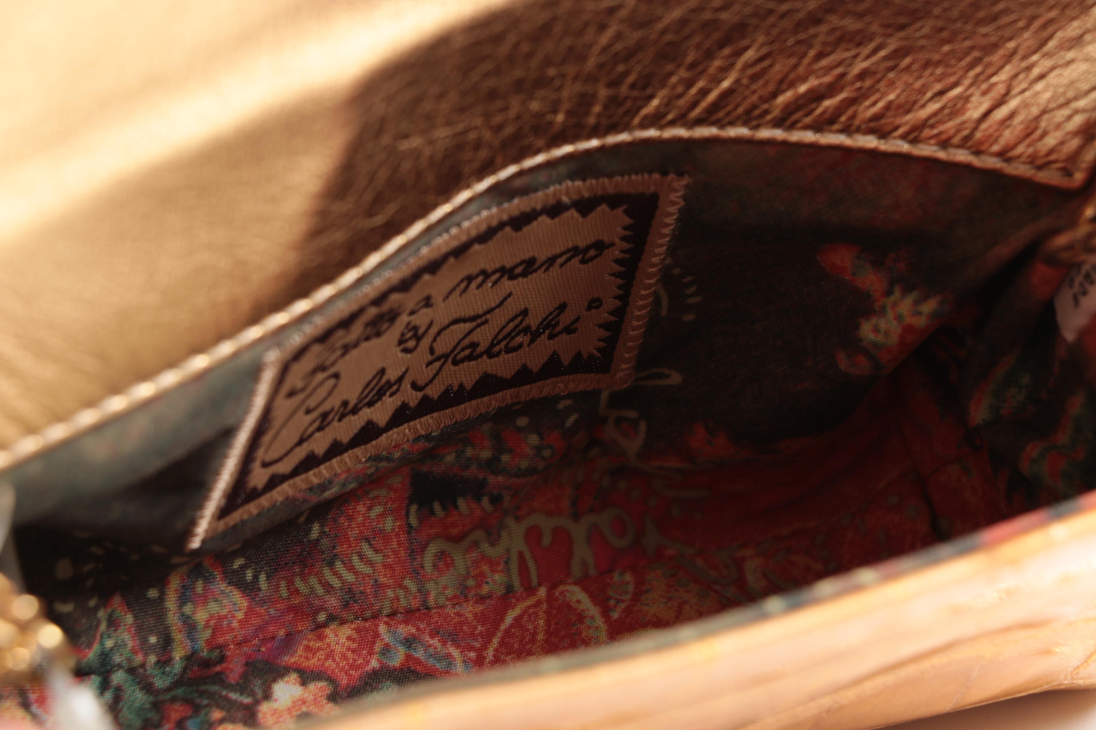 Carlos Falchi Fatto a Mano Alligator Embossed Metallic Gold Leather Clutch Purse