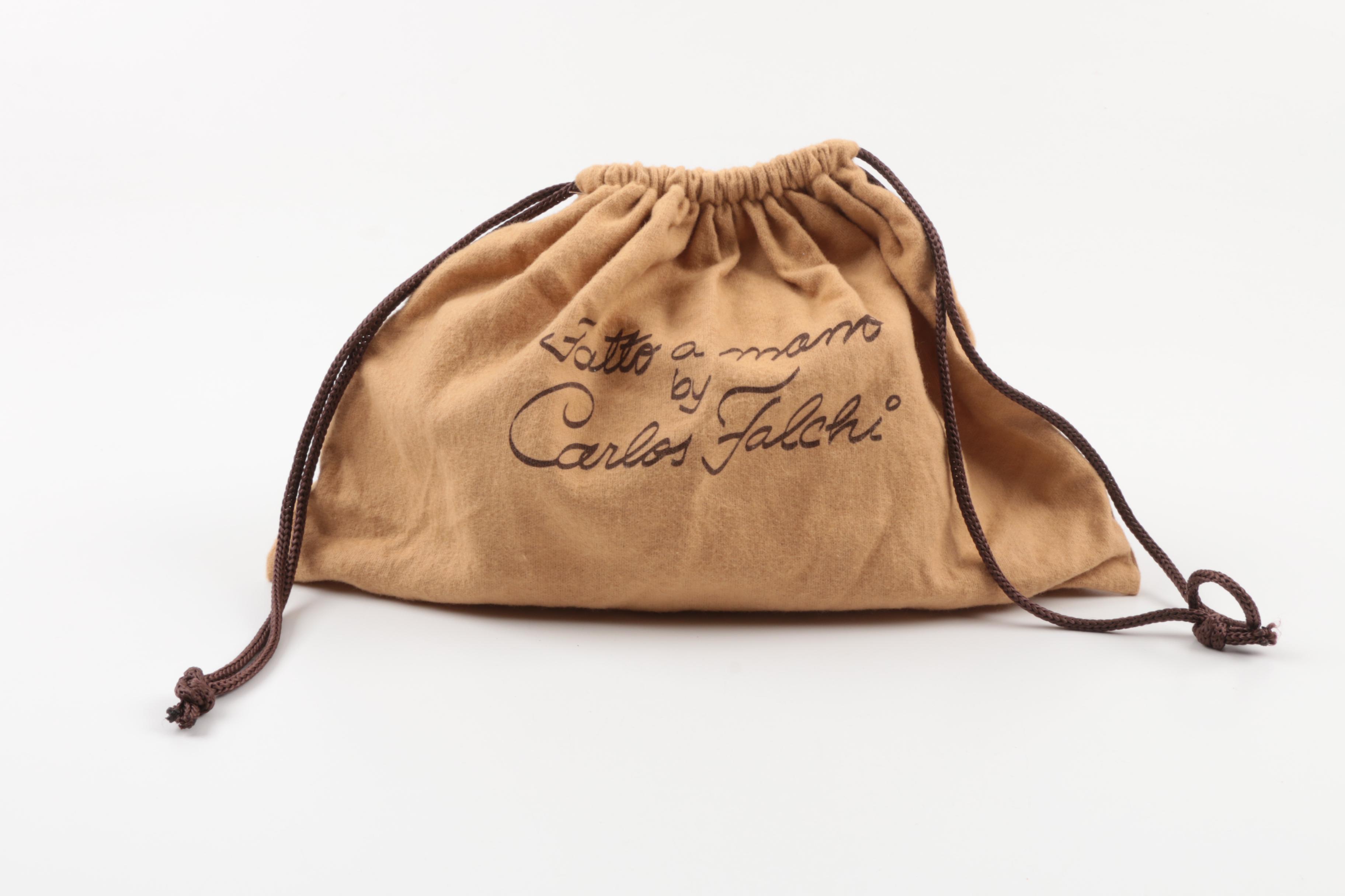 Carlos Falchi Fatto a Mano Alligator Embossed Metallic Gold Leather Clutch Purse