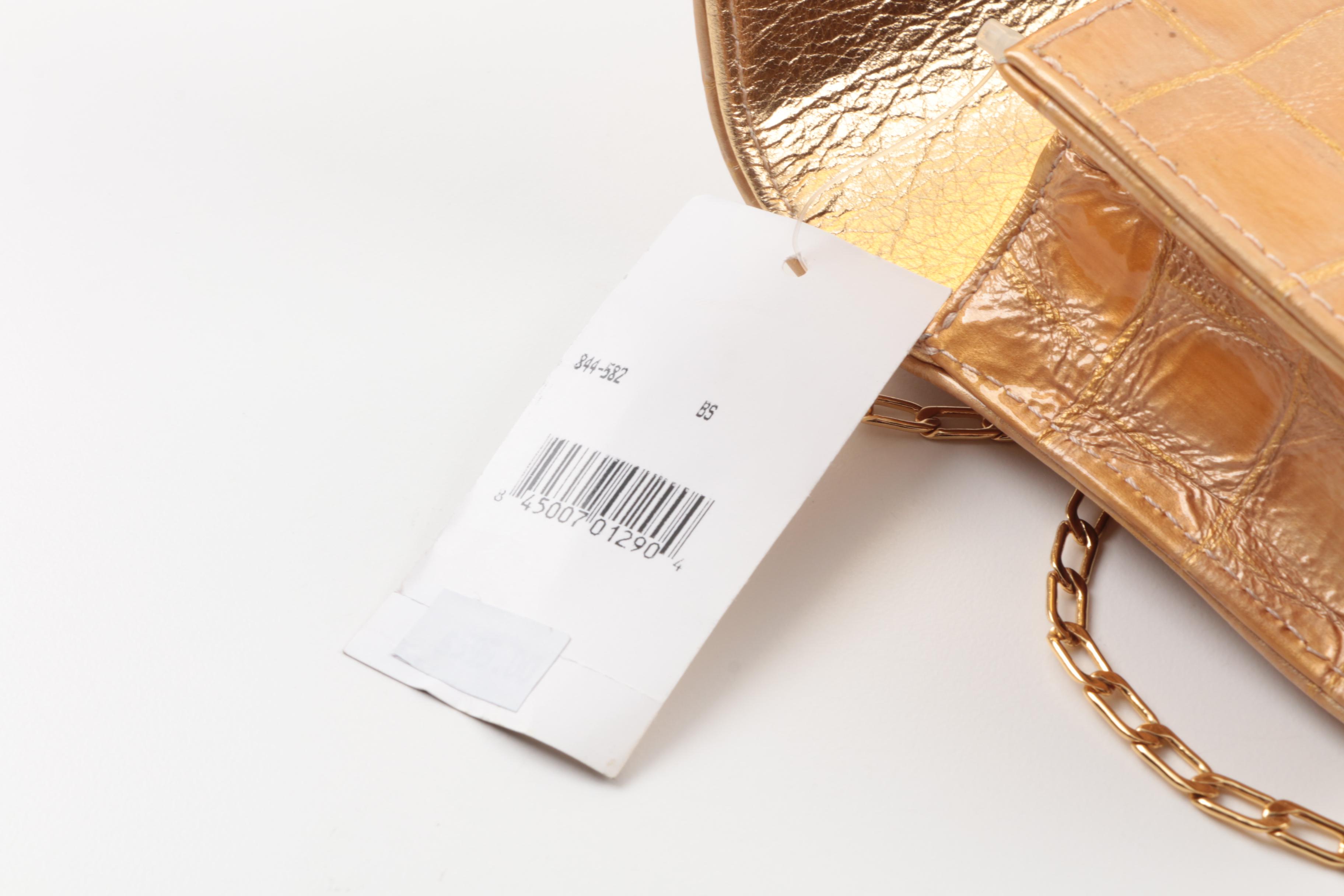 Carlos Falchi Fatto a Mano Alligator Embossed Metallic Gold Leather Clutch Purse