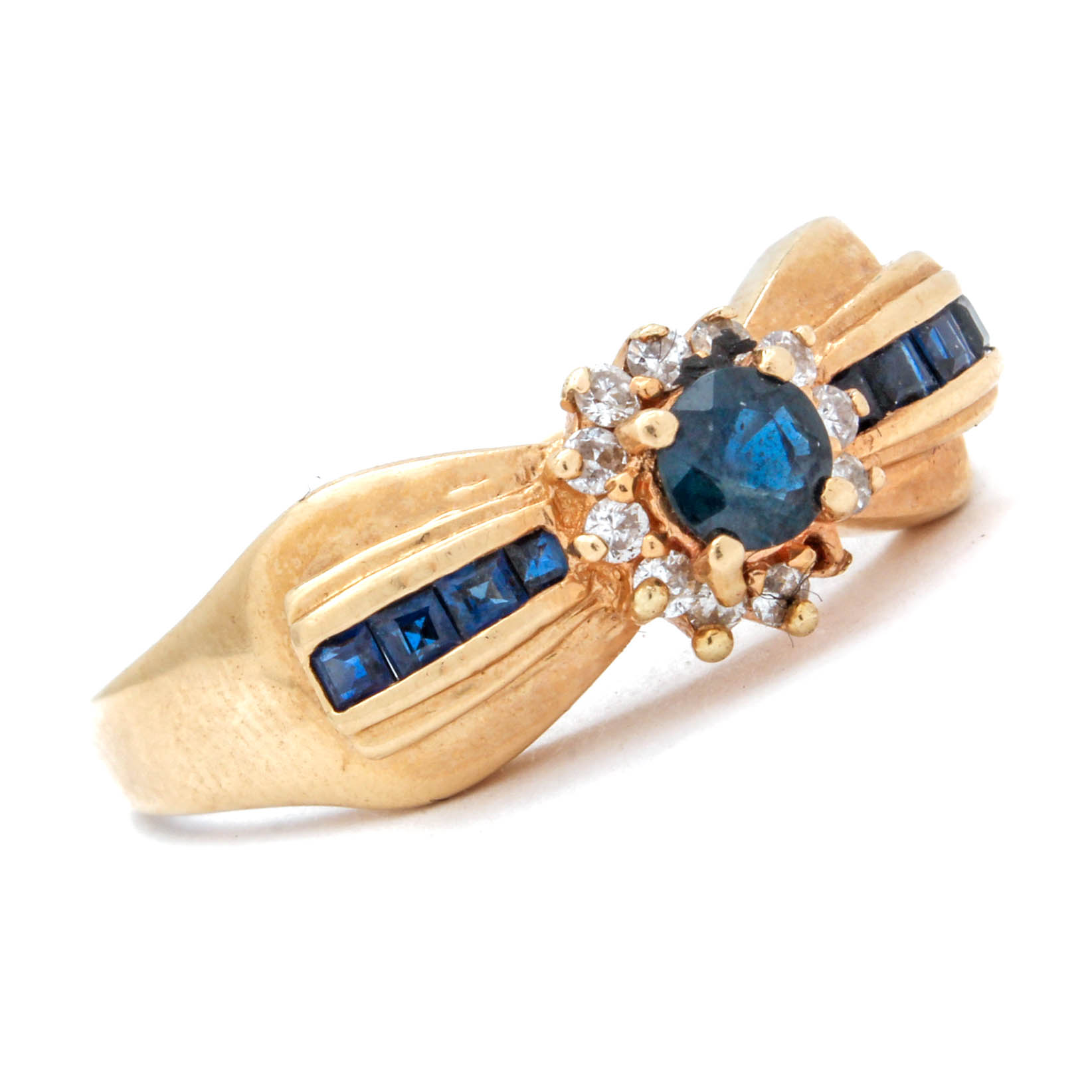 14K Yellow Gold Sapphire and Diamond Ring