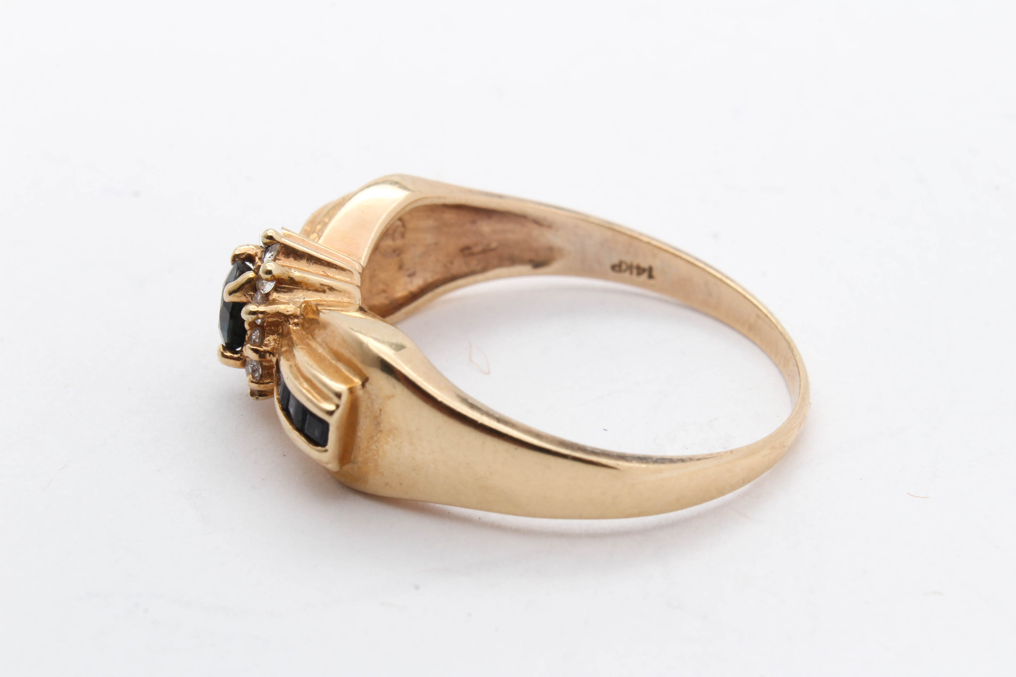 14K Yellow Gold Sapphire and Diamond Ring