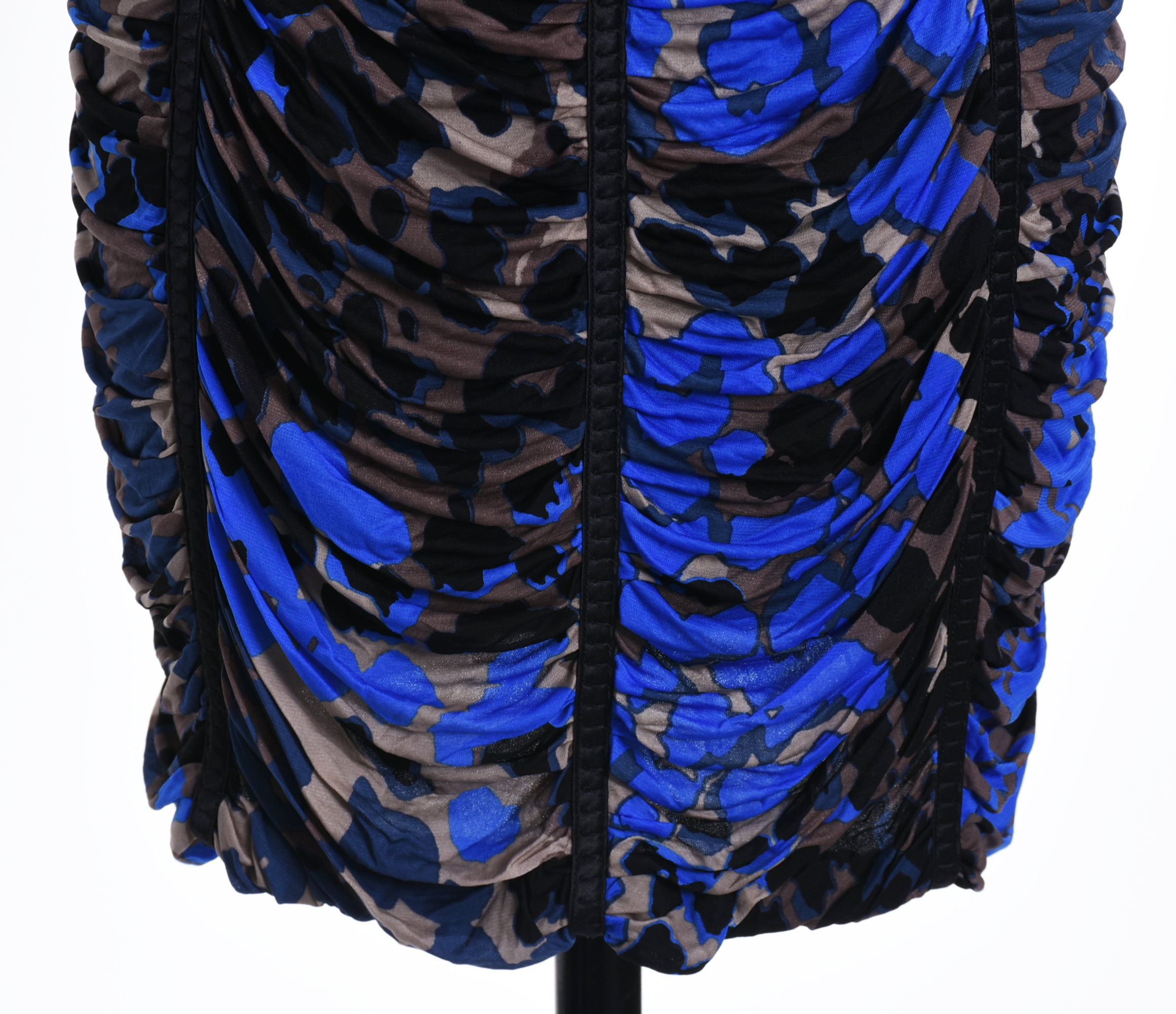 Roberto Cavalli Ruched Silk Camouflage Print Dress