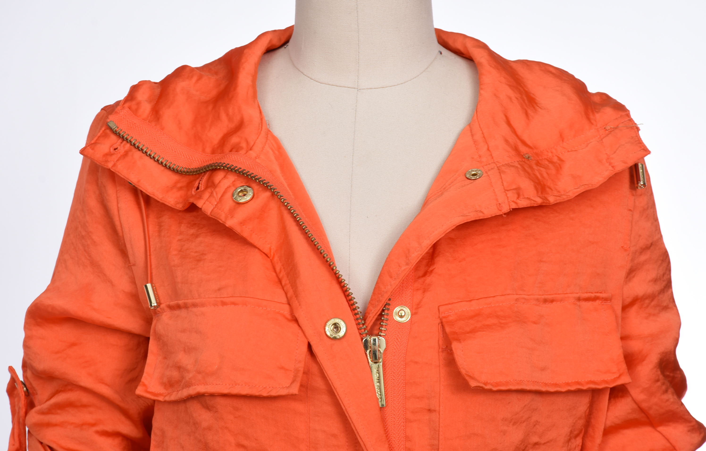 Michael Kors Orange Hooded Anorak Spring Jacket with Cinched Waist