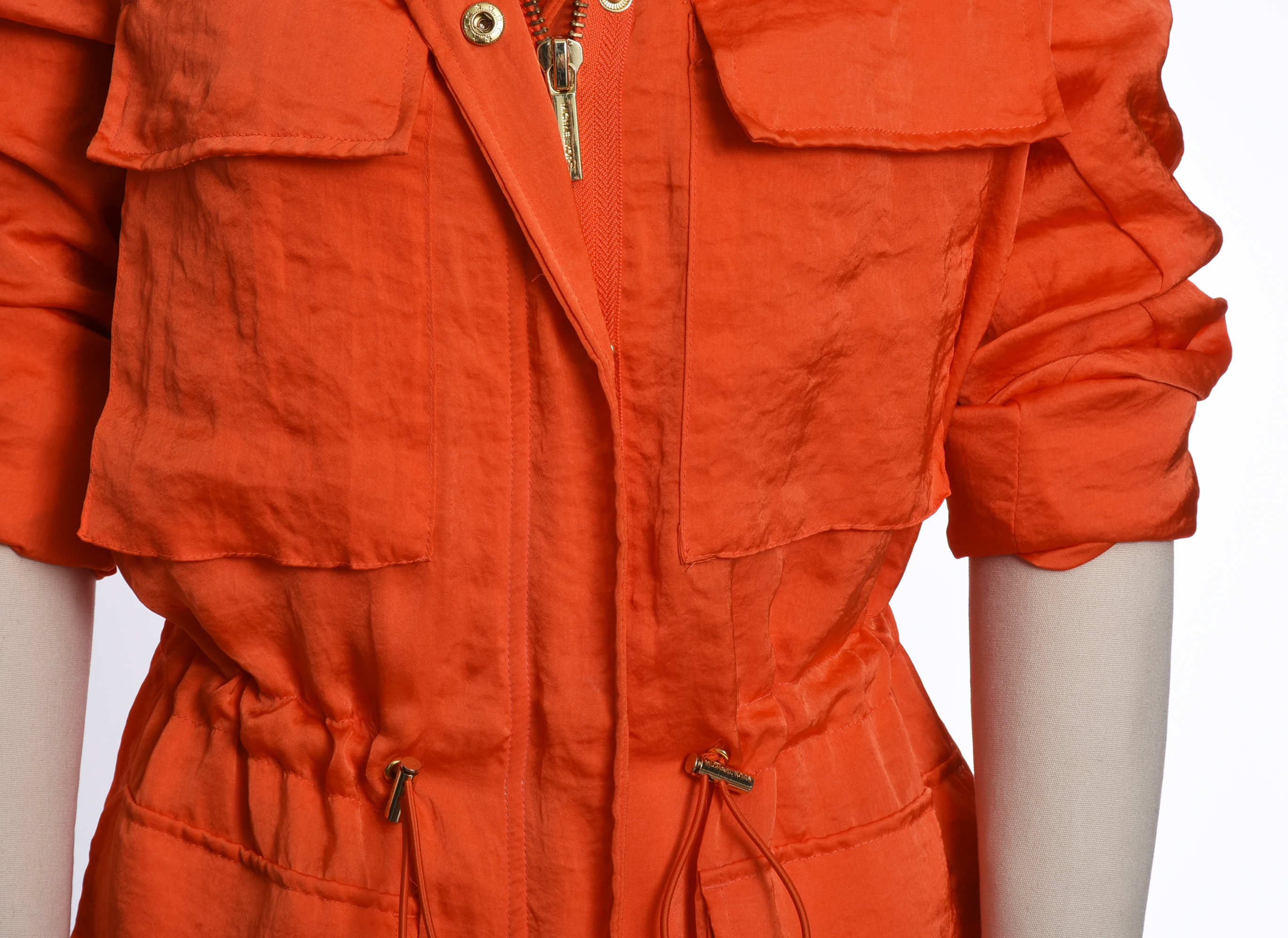 Michael Kors Orange Hooded Anorak Spring Jacket with Cinched Waist
