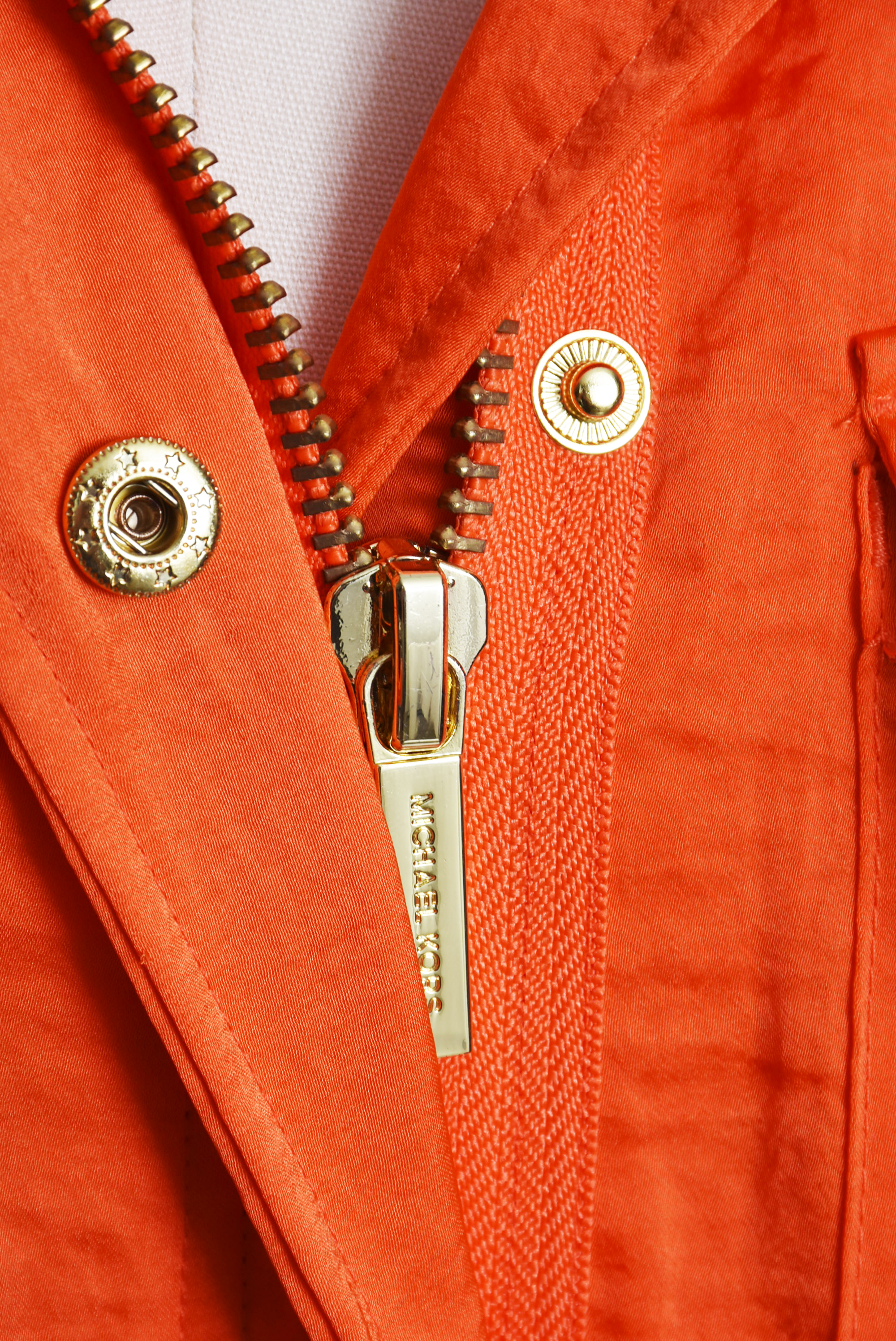 Michael Kors Orange Hooded Anorak Spring Jacket with Cinched Waist