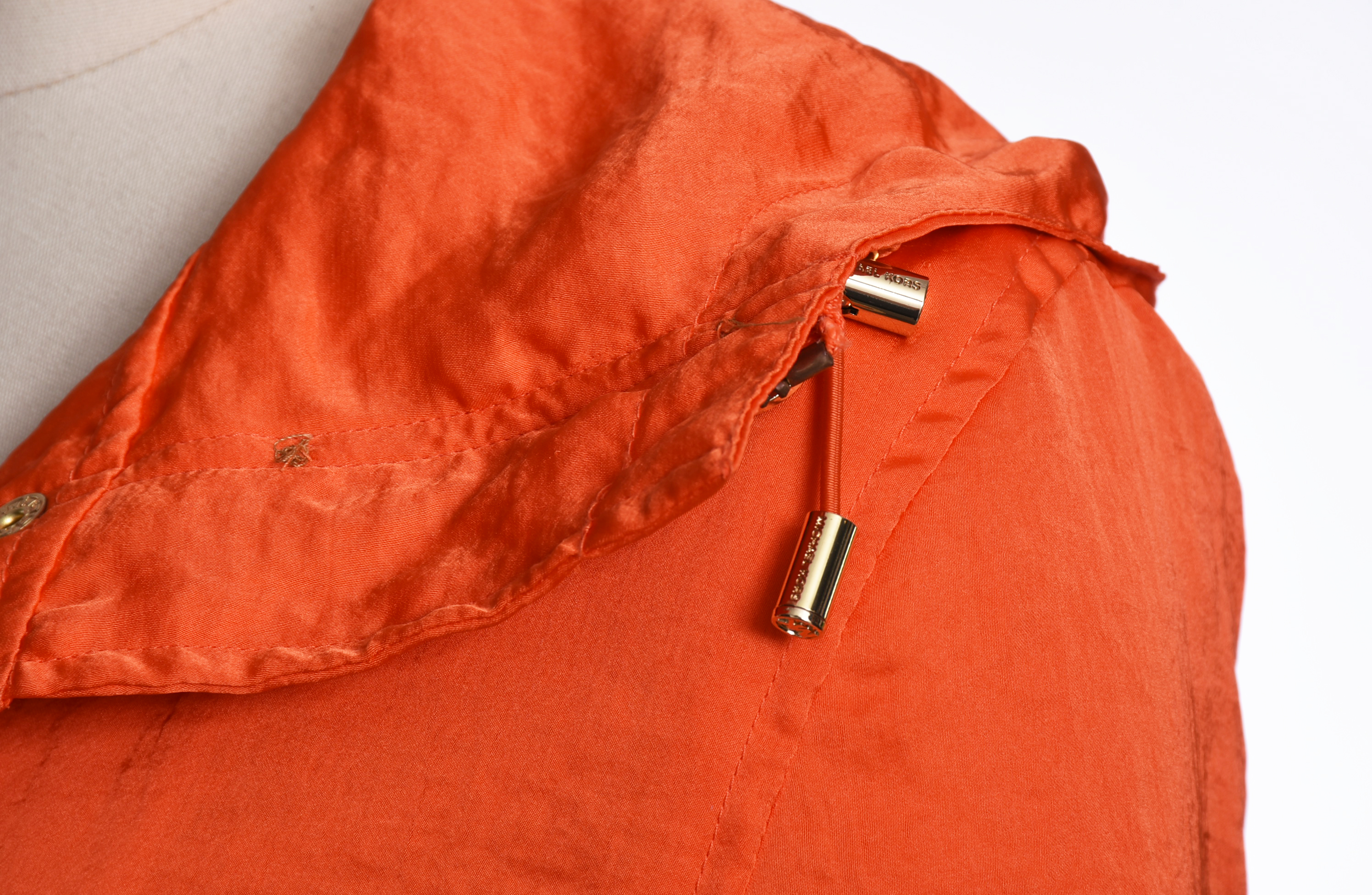Michael Kors Orange Hooded Anorak Spring Jacket with Cinched Waist