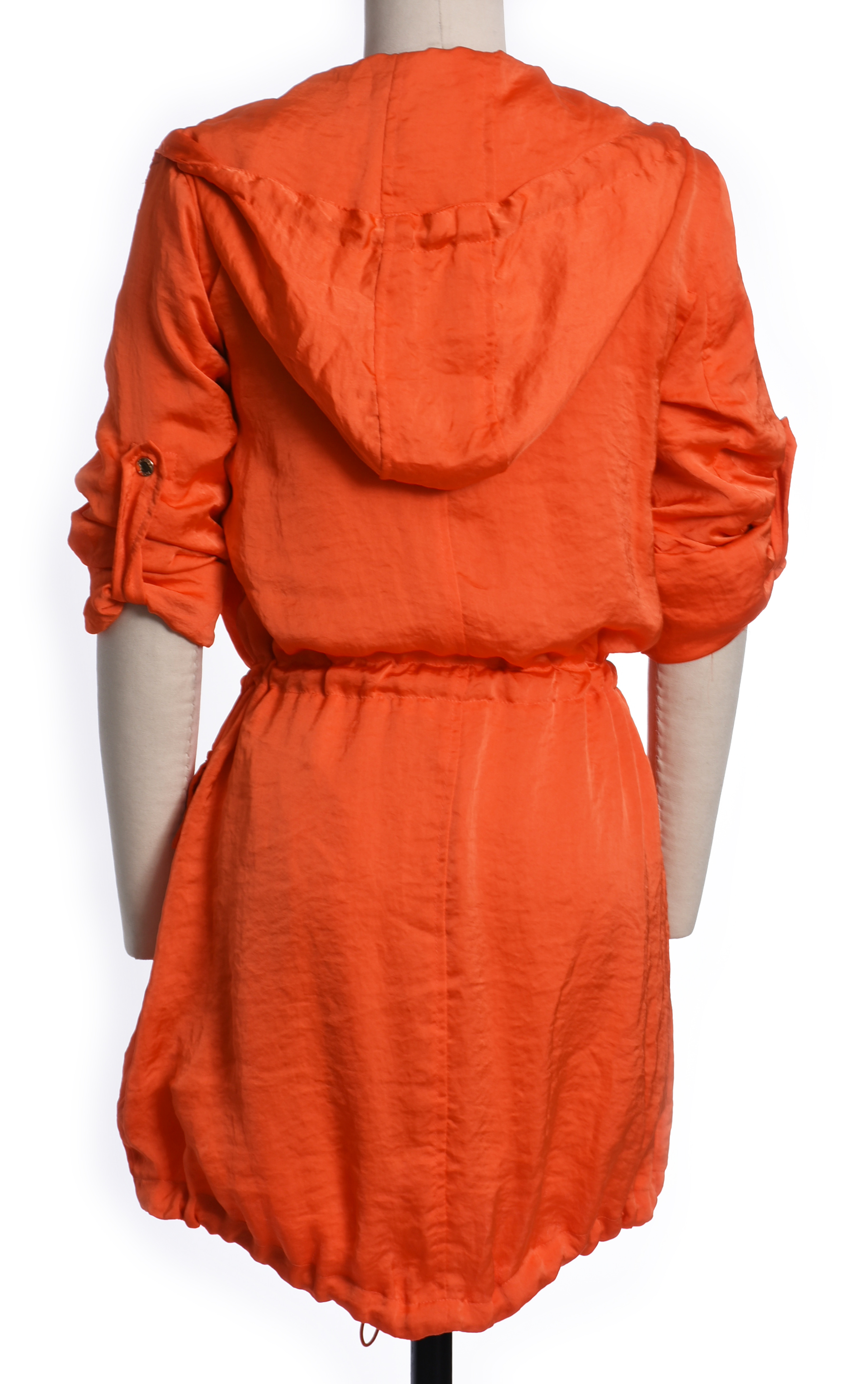 Michael Kors Orange Hooded Anorak Spring Jacket with Cinched Waist