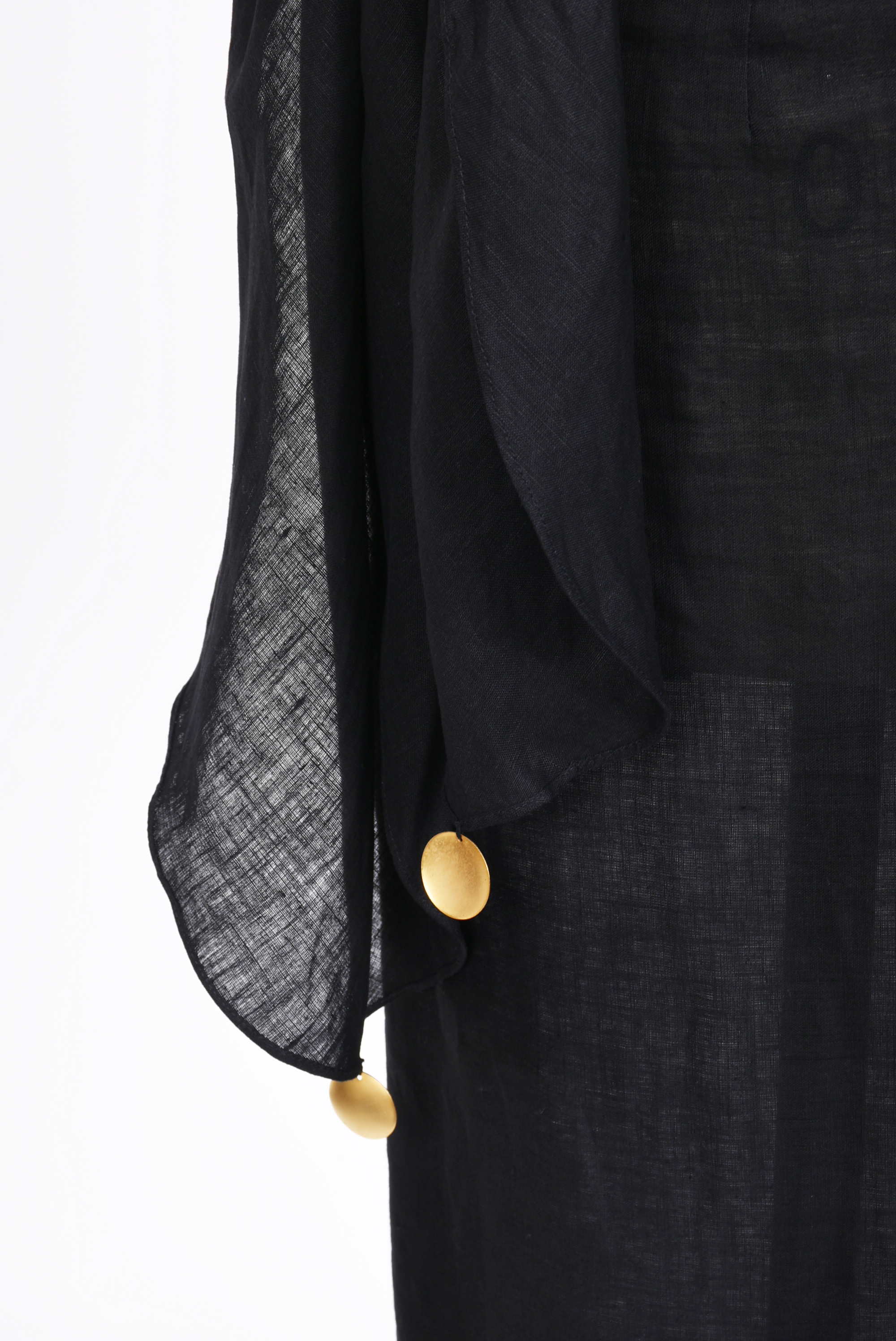 Donna Kara Black Linen Sarong Wrap Skirt with Golden Disc Accents