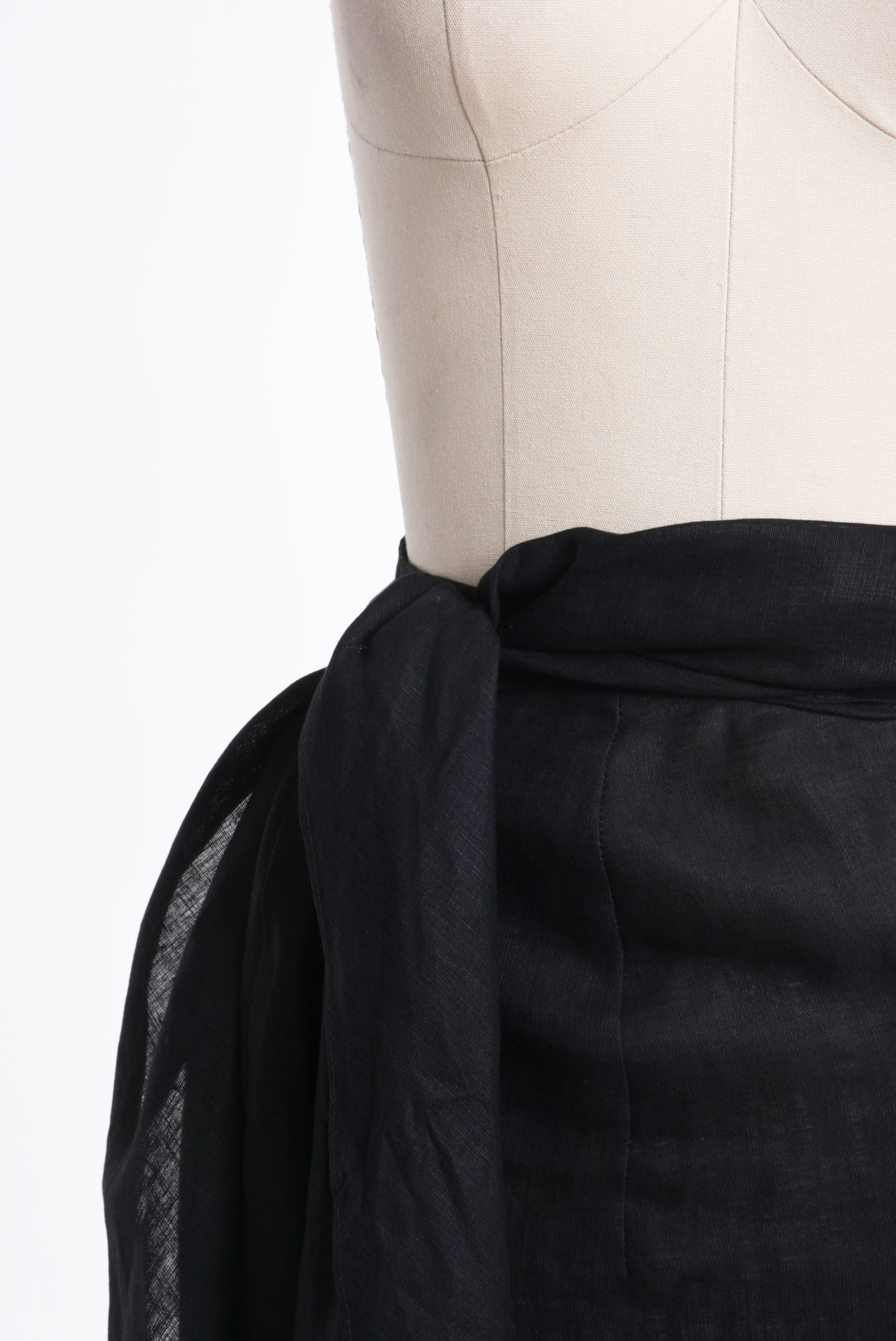 Donna Kara Black Linen Sarong Wrap Skirt with Golden Disc Accents