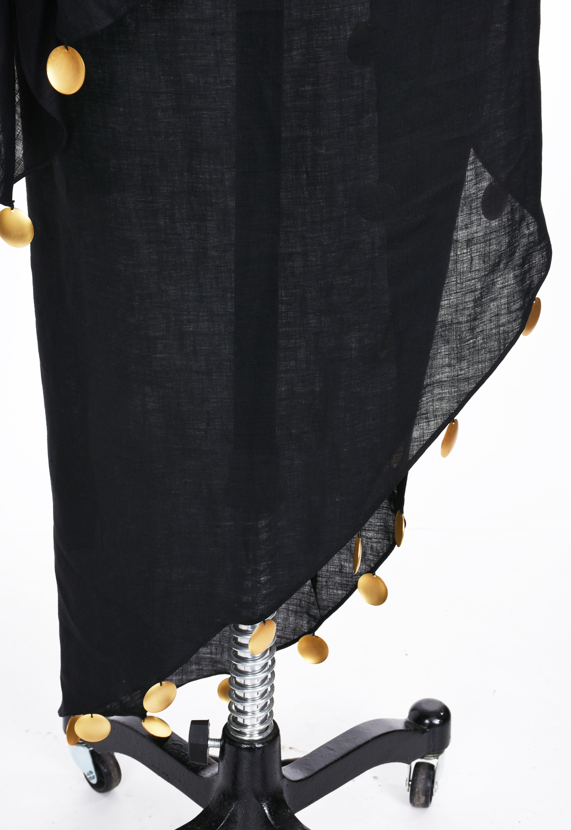 Donna Kara Black Linen Sarong Wrap Skirt with Golden Disc Accents