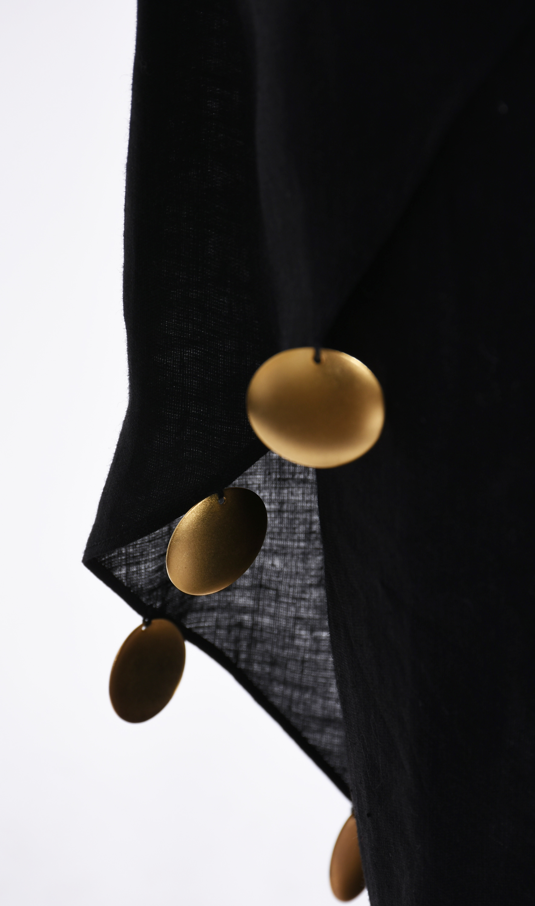 Donna Kara Black Linen Sarong Wrap Skirt with Golden Disc Accents