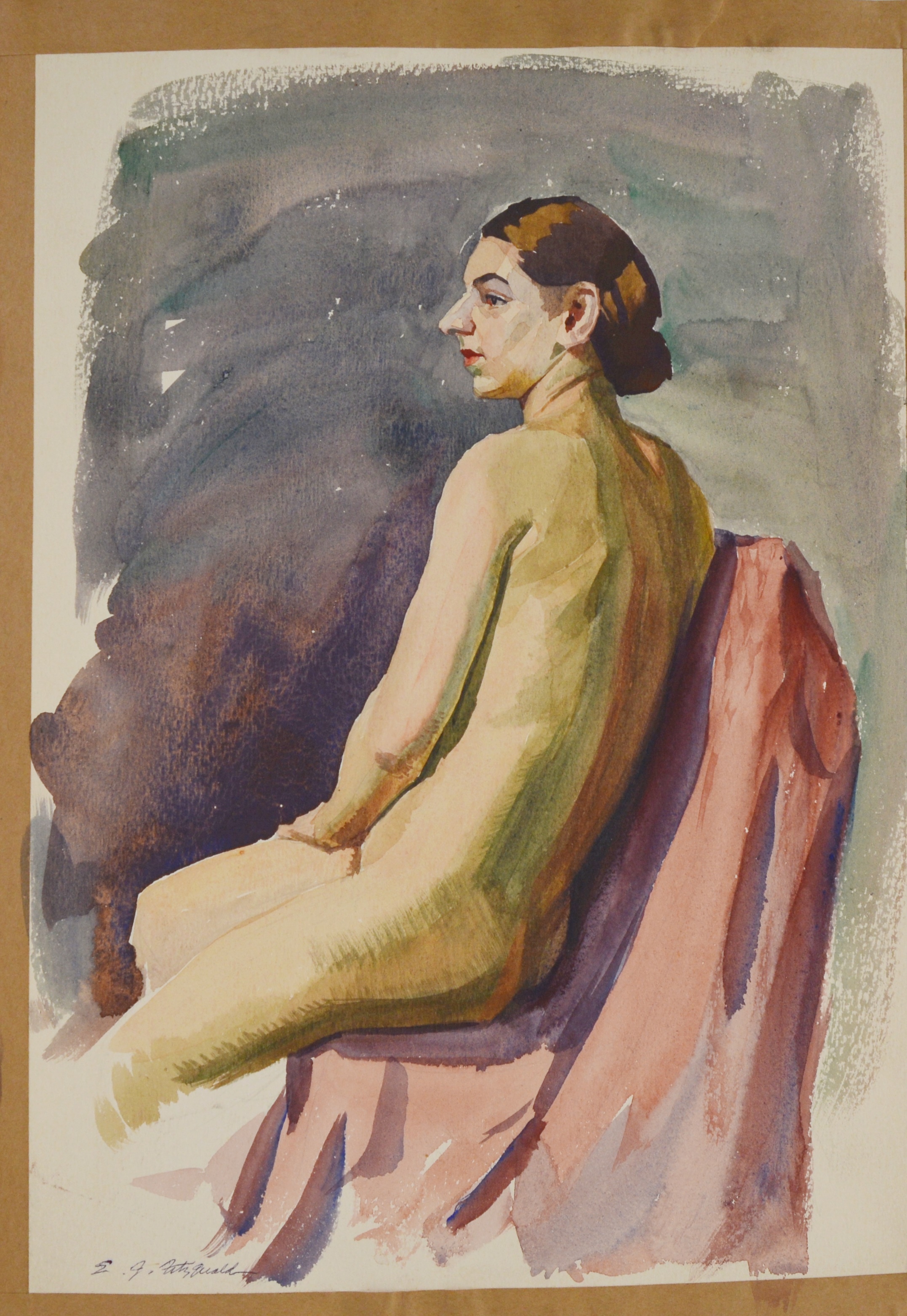 Edmond J. Fitzgerald Original Watercolor Seated Nude Woman