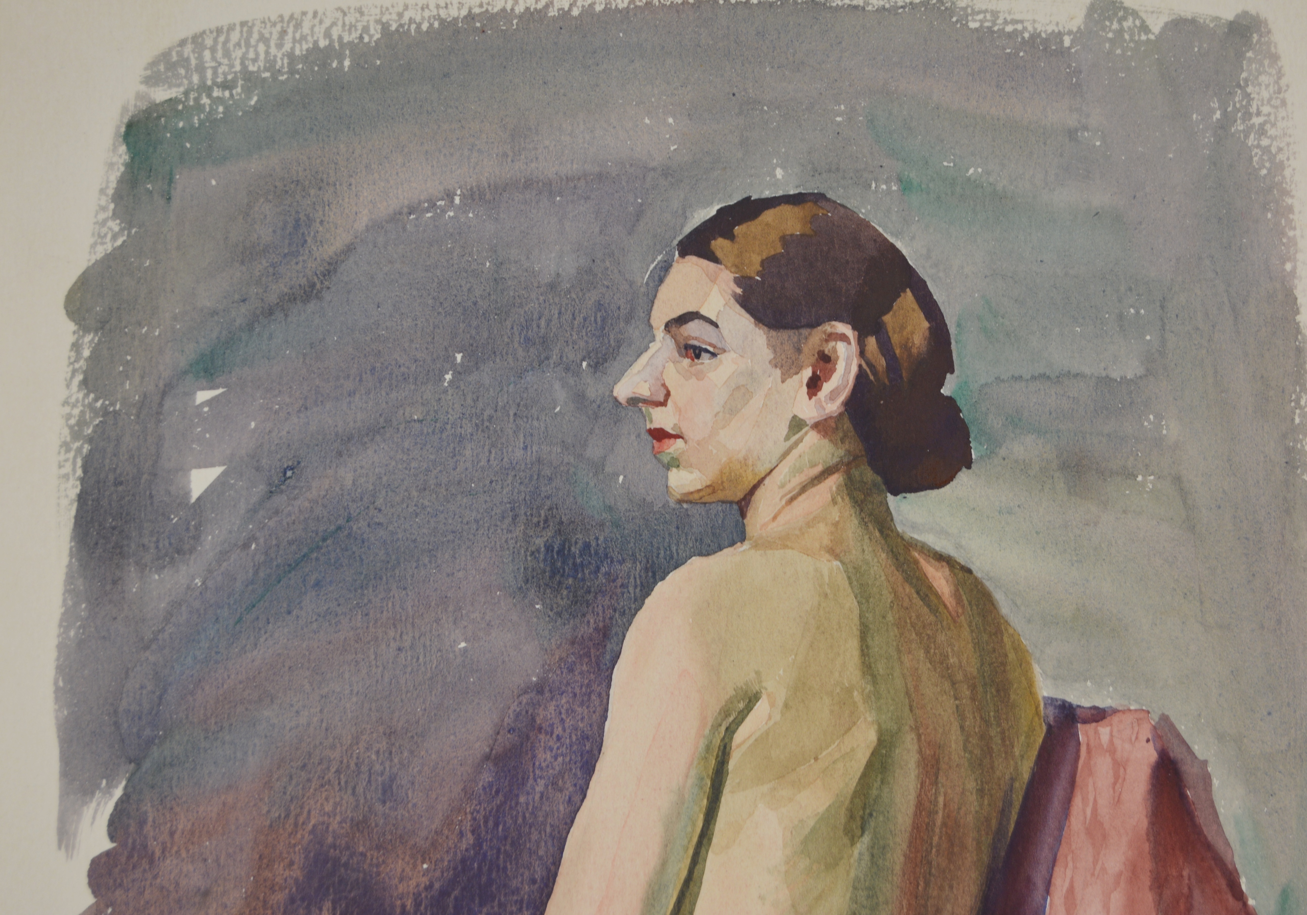 Edmond J. Fitzgerald Original Watercolor Seated Nude Woman