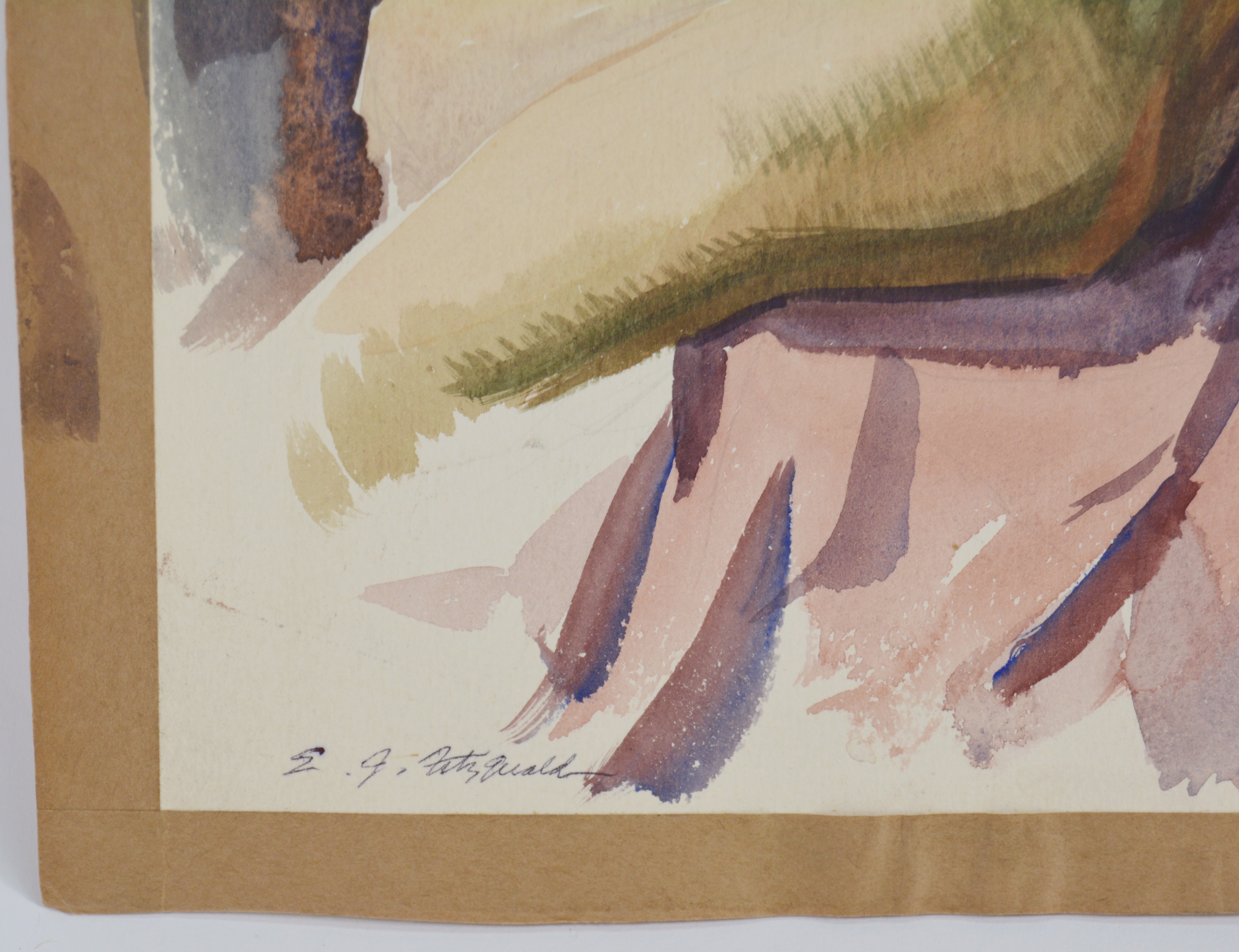 Edmond J. Fitzgerald Original Watercolor Seated Nude Woman