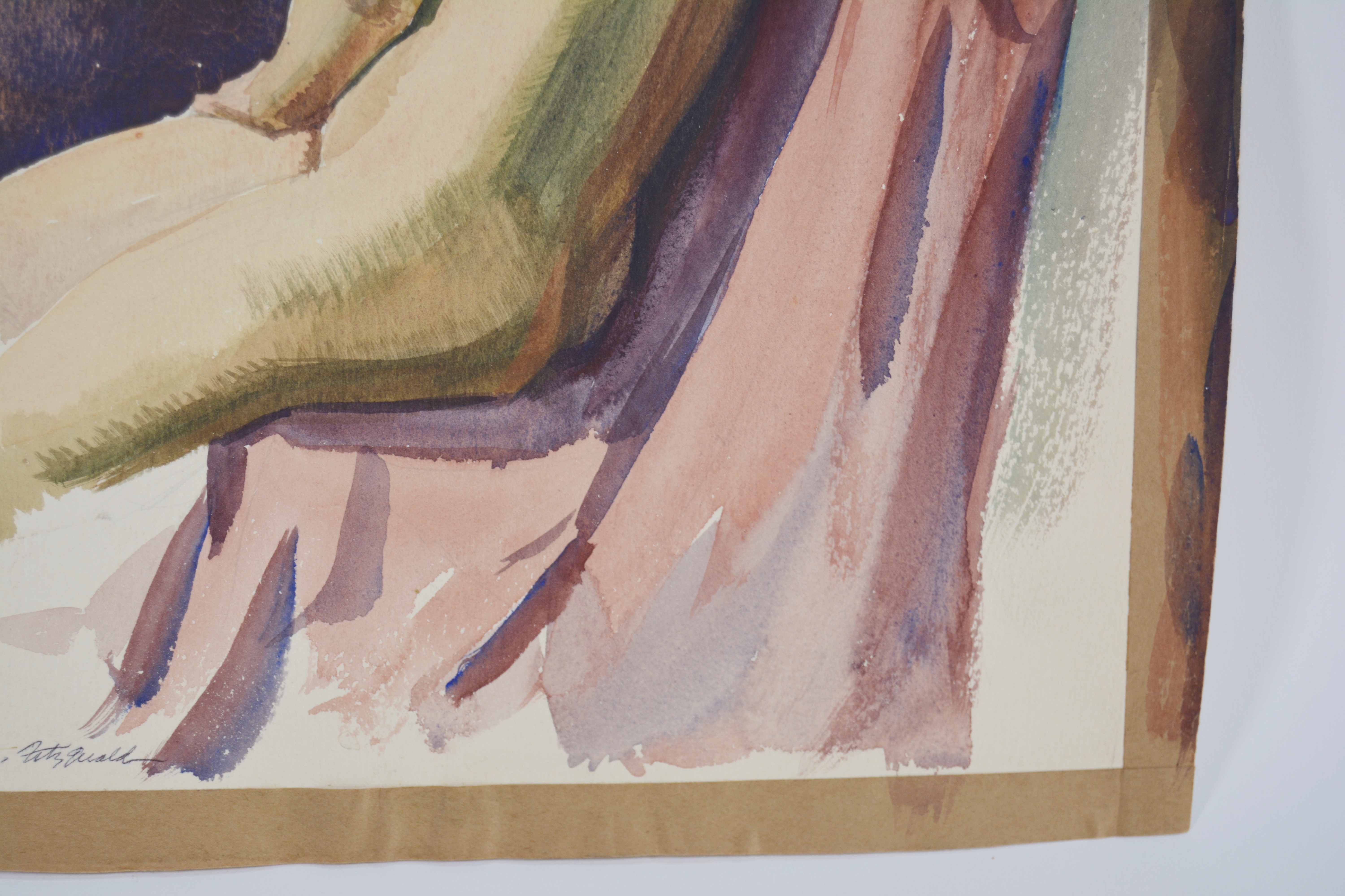 Edmond J. Fitzgerald Original Watercolor Seated Nude Woman