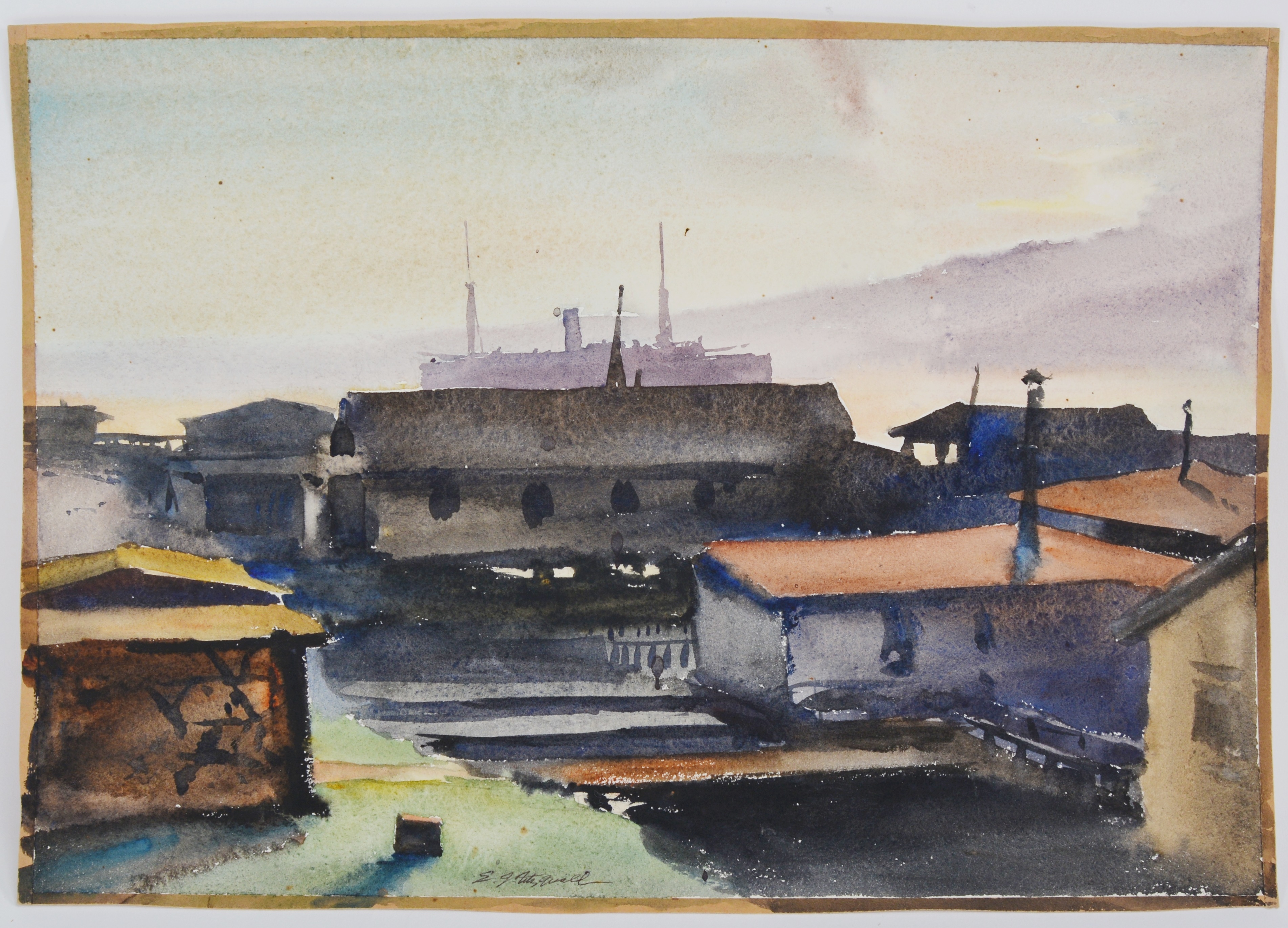 Edmond J. Fitzgerald Original Watercolor "Lake Union Seattle"