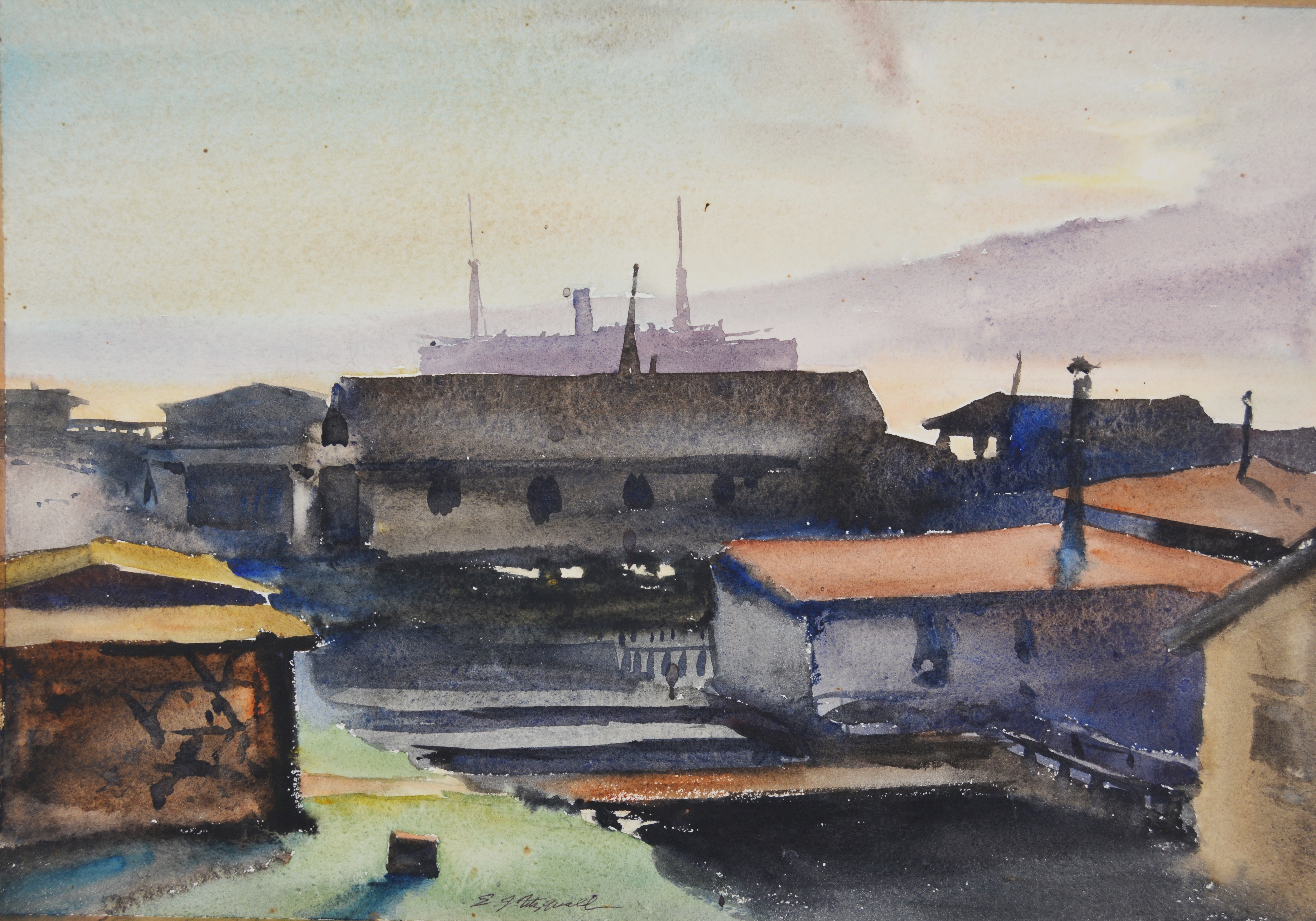 Edmond J. Fitzgerald Original Watercolor "Lake Union Seattle"