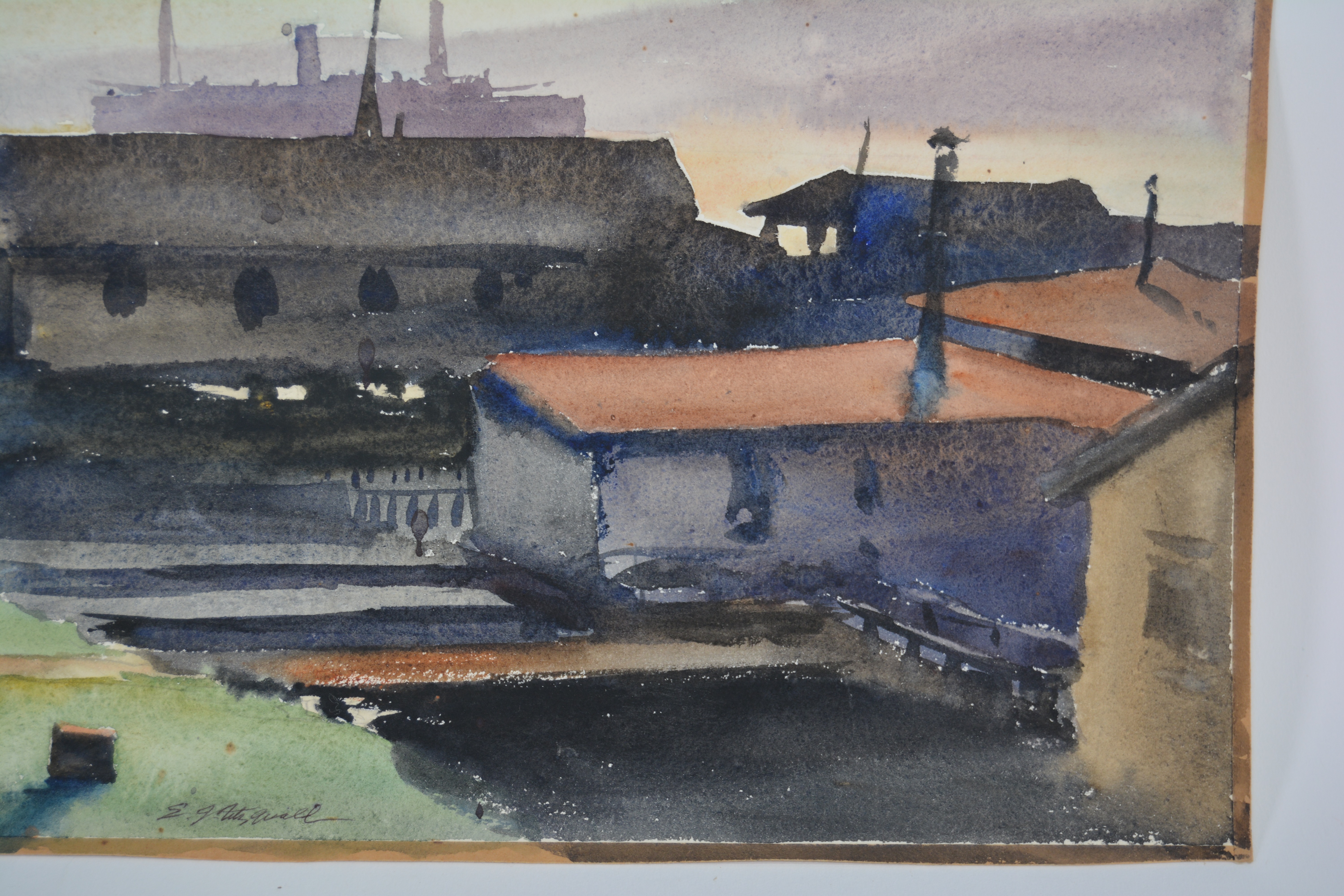 Edmond J. Fitzgerald Original Watercolor "Lake Union Seattle"