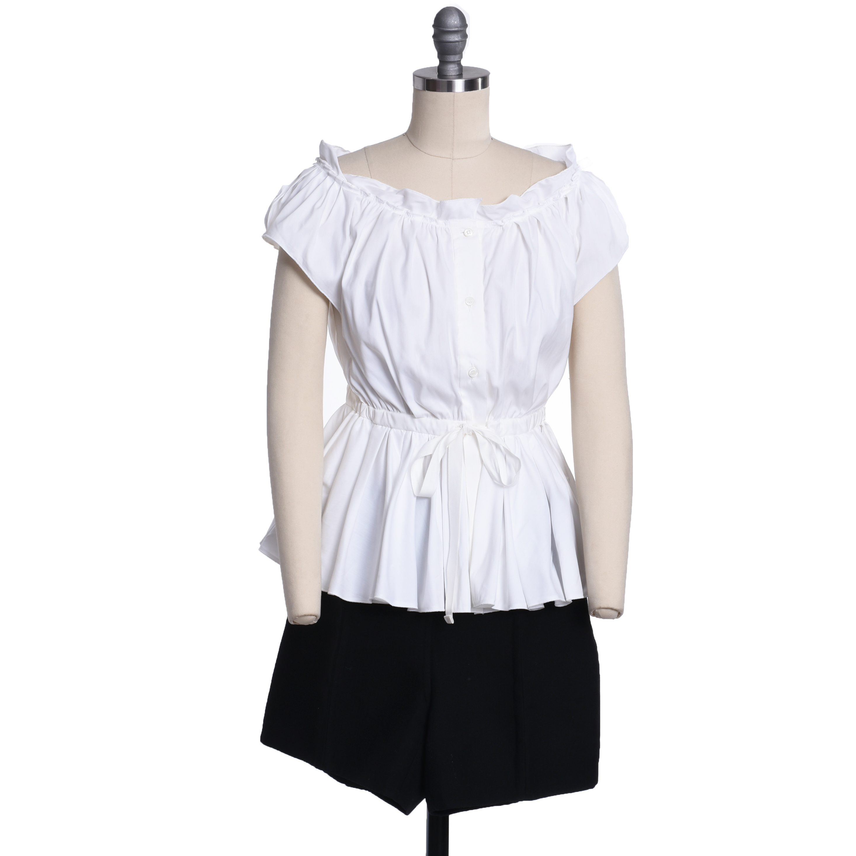 Prada White Cotton Poplin Blouse and Prada Black Wool Shorts