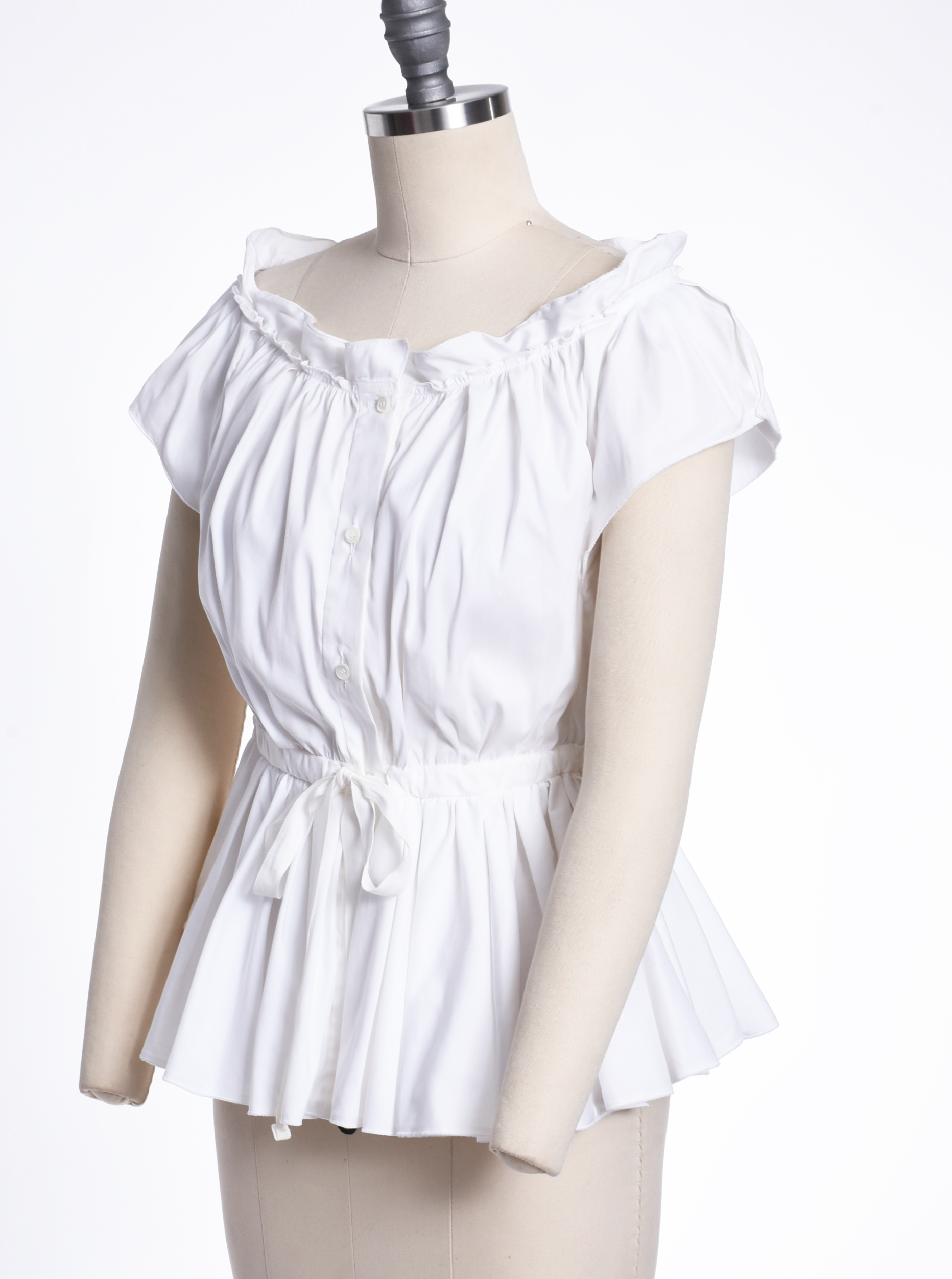 Prada White Cotton Poplin Blouse and Prada Black Wool Shorts