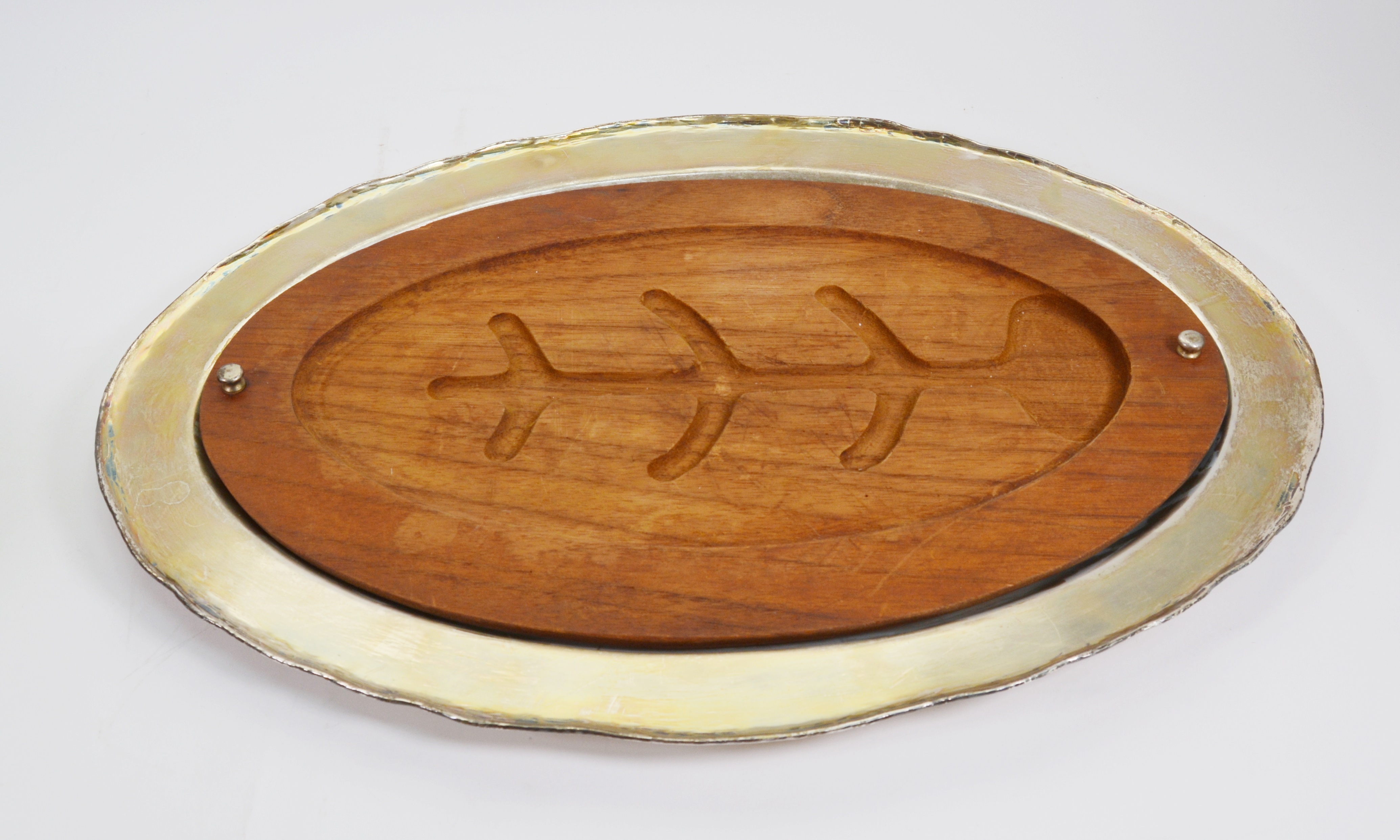 Sterling Silver Industria Peruana Platter With Wood Meat Tray Insert