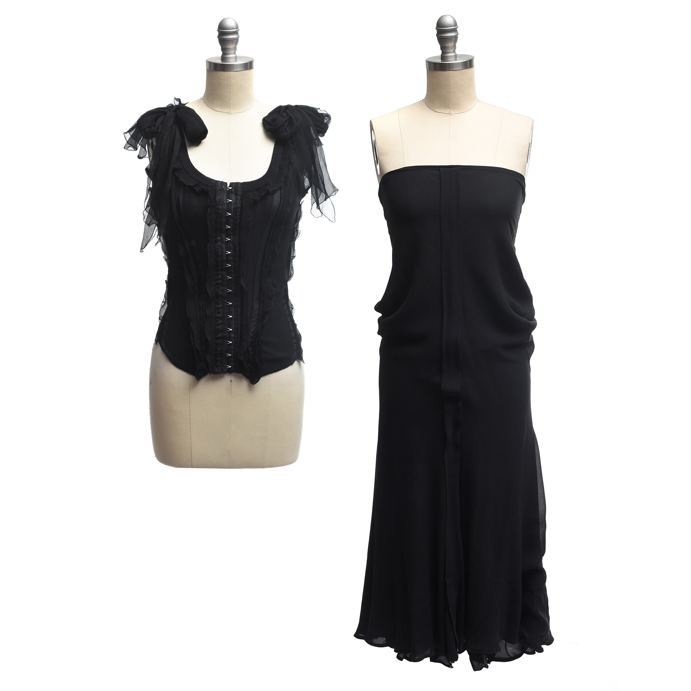 Jean Paul Gaultier Black Knit and Silk Bustier Blouse and Silk Strapless Dress