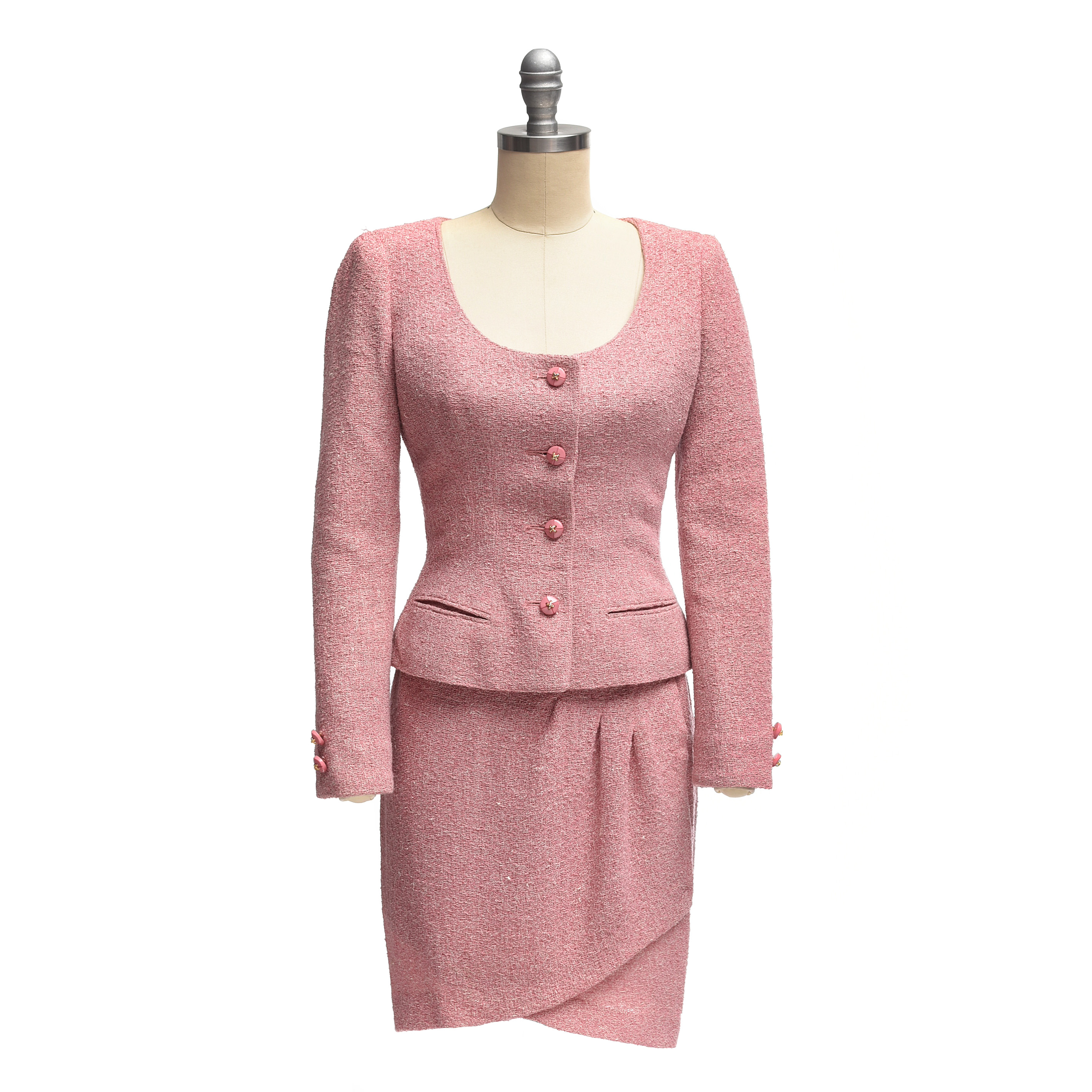 Valentino Boutique Dusky Pink Bouclé Knit Skirt and Jacket