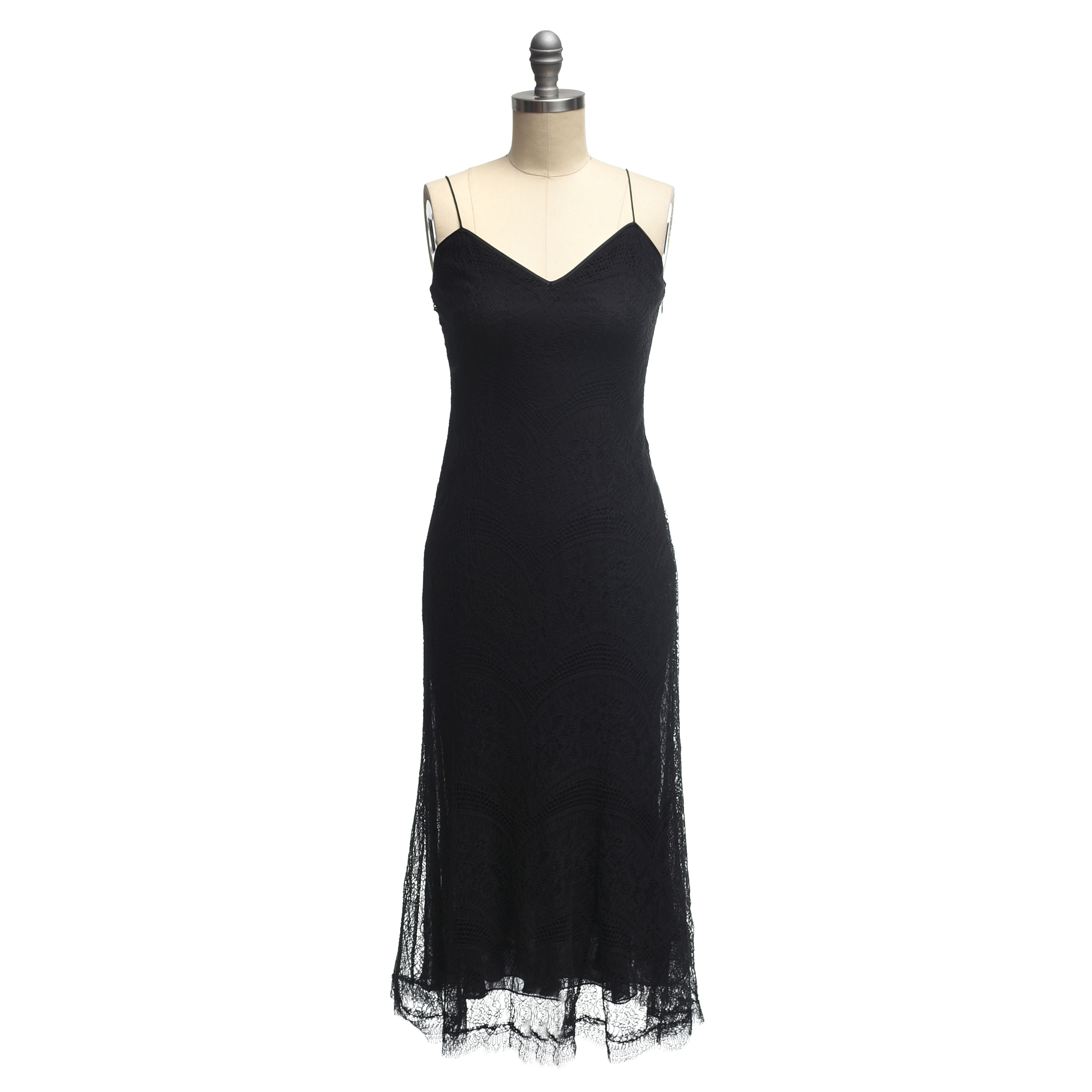 Ralph Lauren Black Label Black Cotton Blend Sleeveless Dress with Lace Overlay