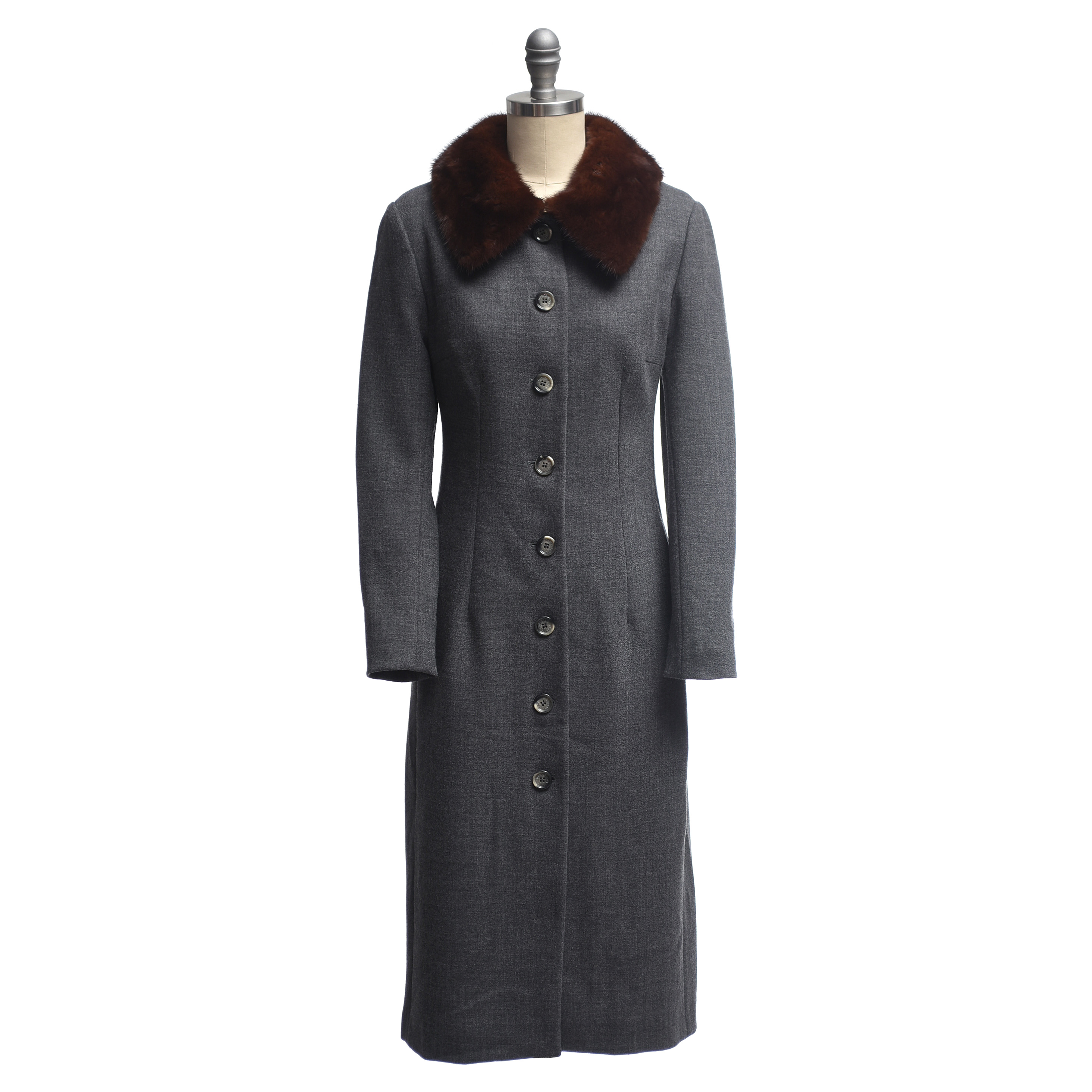 Dolce & Gabbana Gray Wool Overcoat with Mink Fur Collar