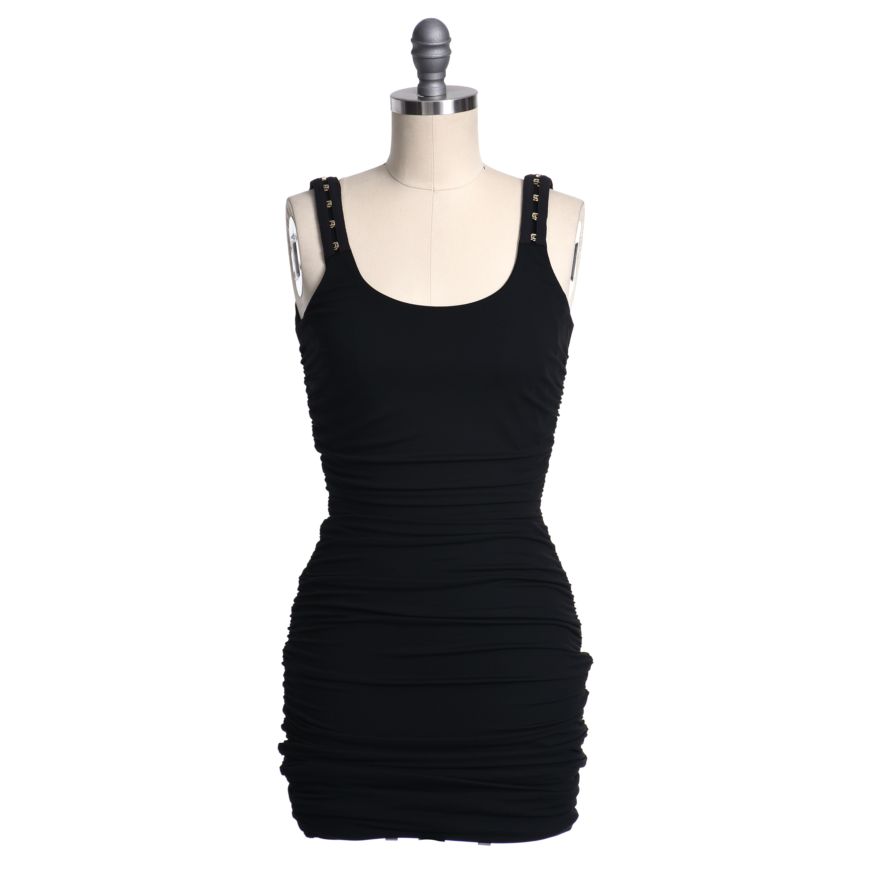 Versace Black Ruched Sleeveless Mini Bodycon Dress