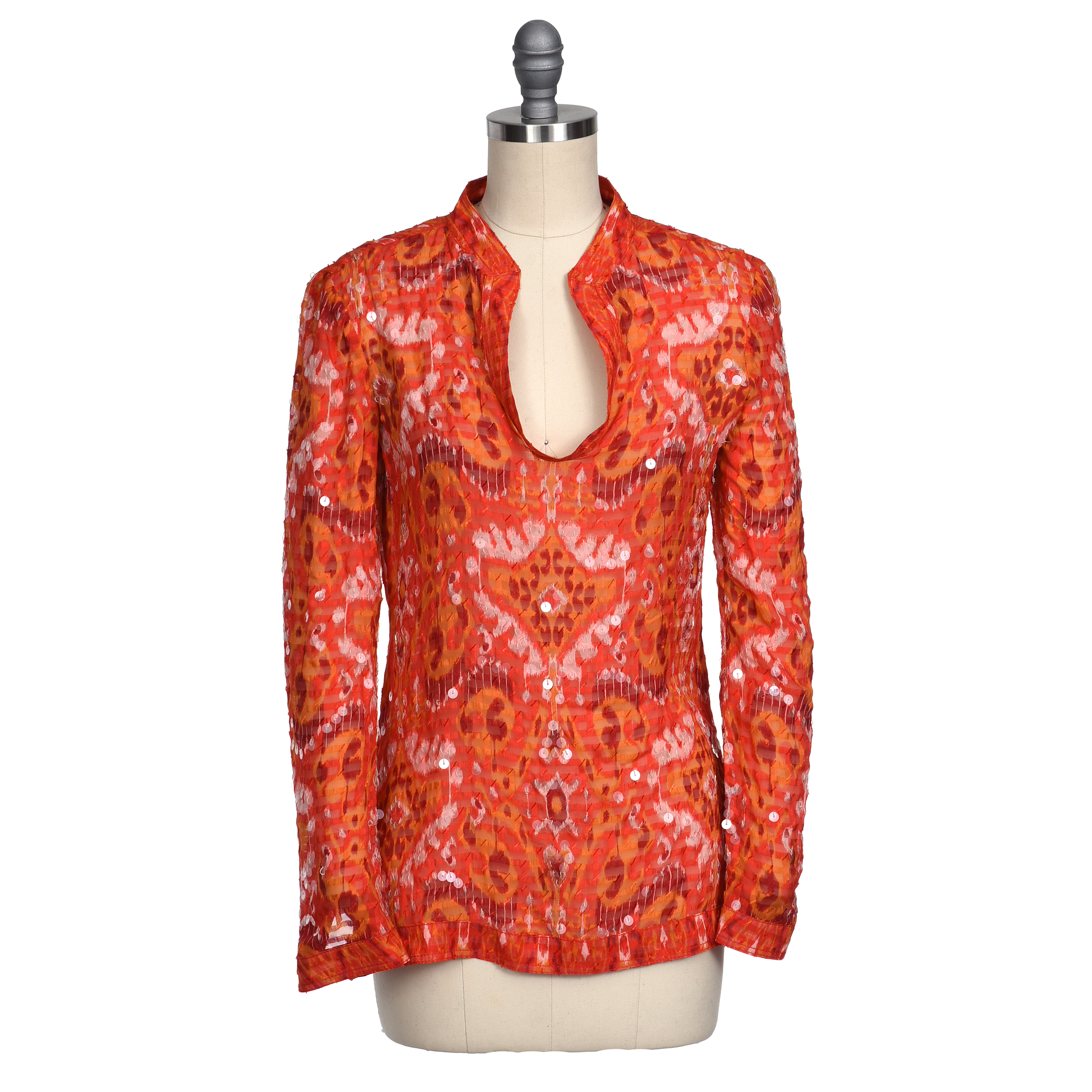 Tory Burch Tangerine Orange Silk Blend Tunic with Sequins