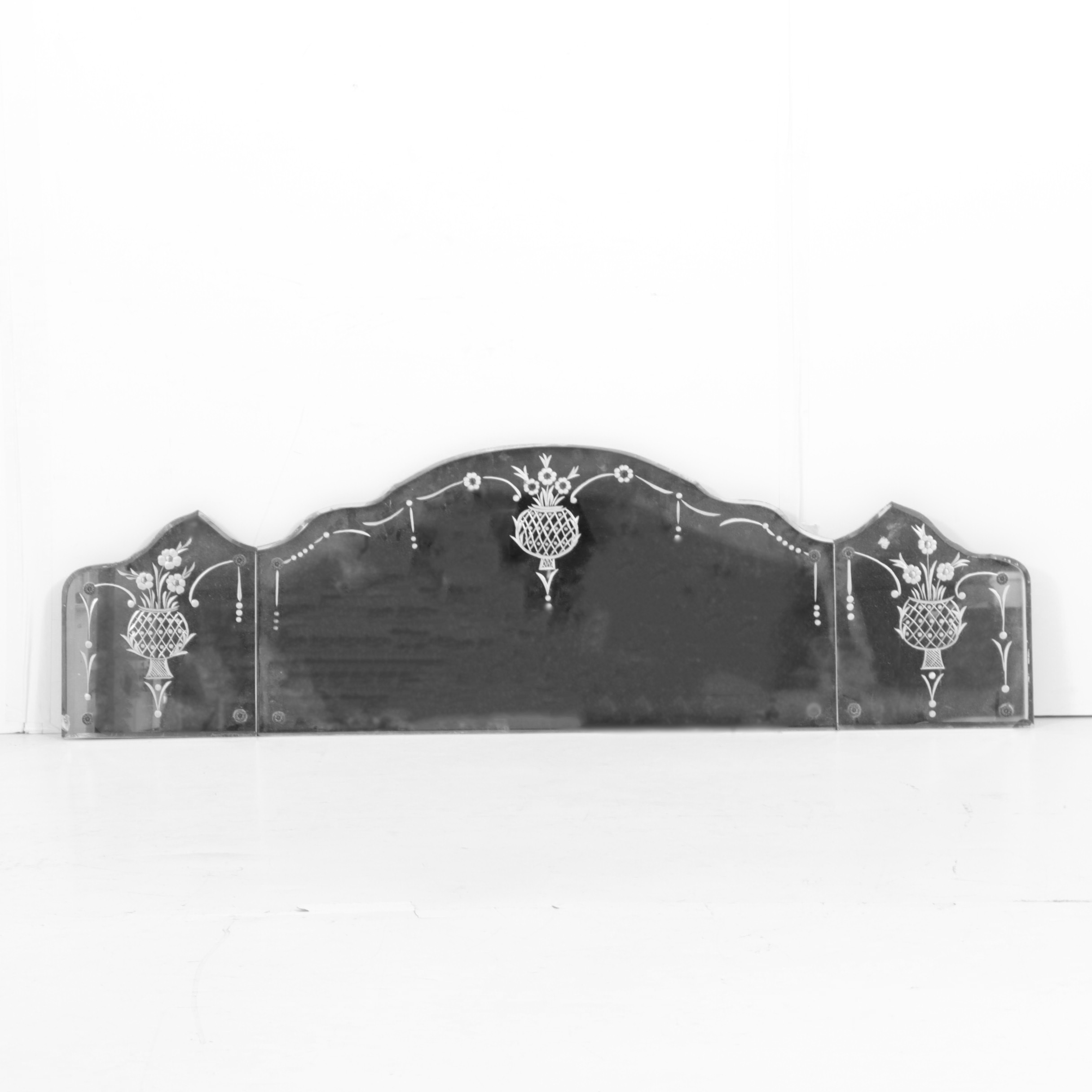 Floral-Etched Overmantel Mirror by Nurre Mirror Plate Co., 20th Century