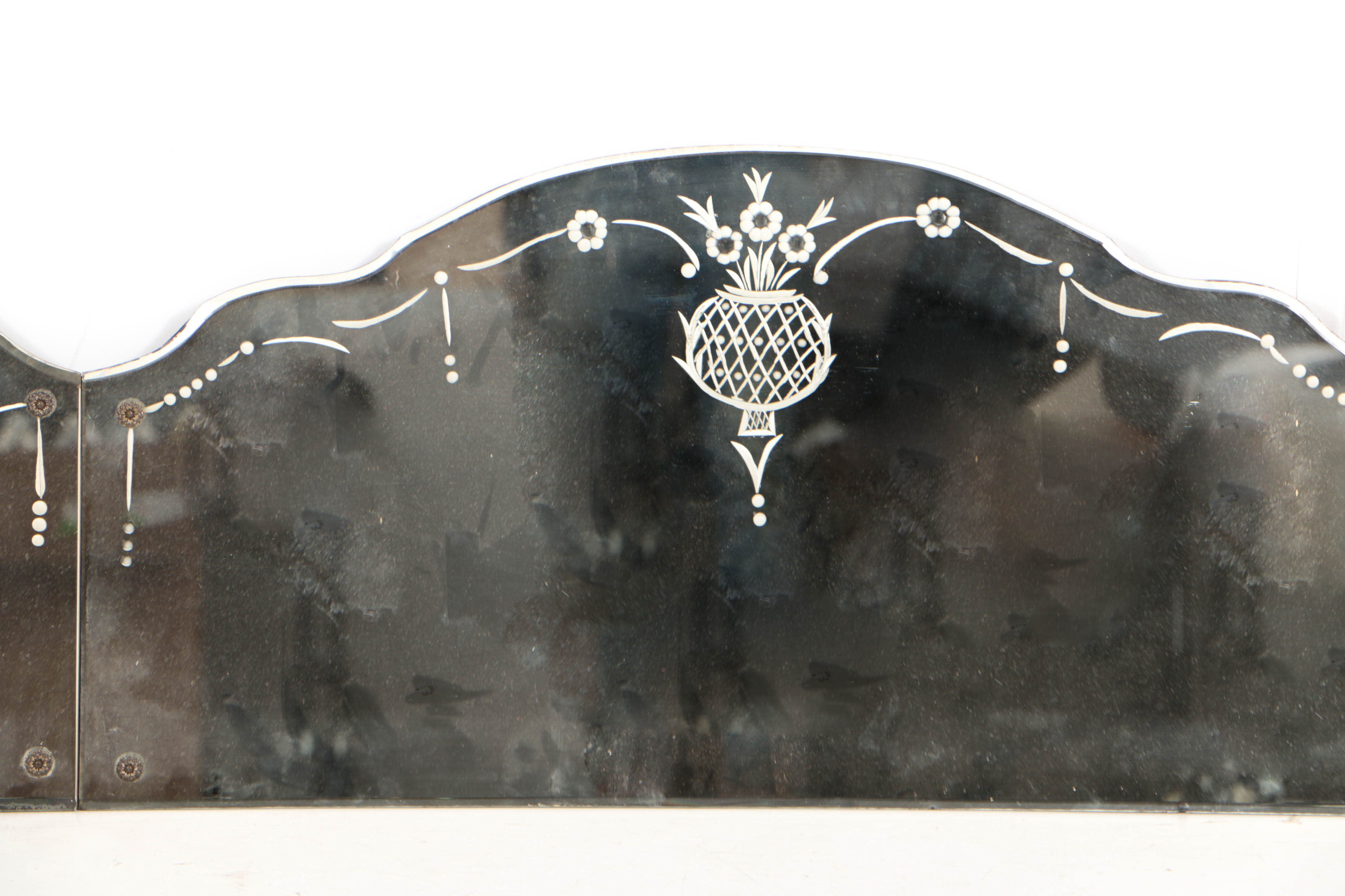 Floral-Etched Overmantel Mirror by Nurre Mirror Plate Co., 20th Century