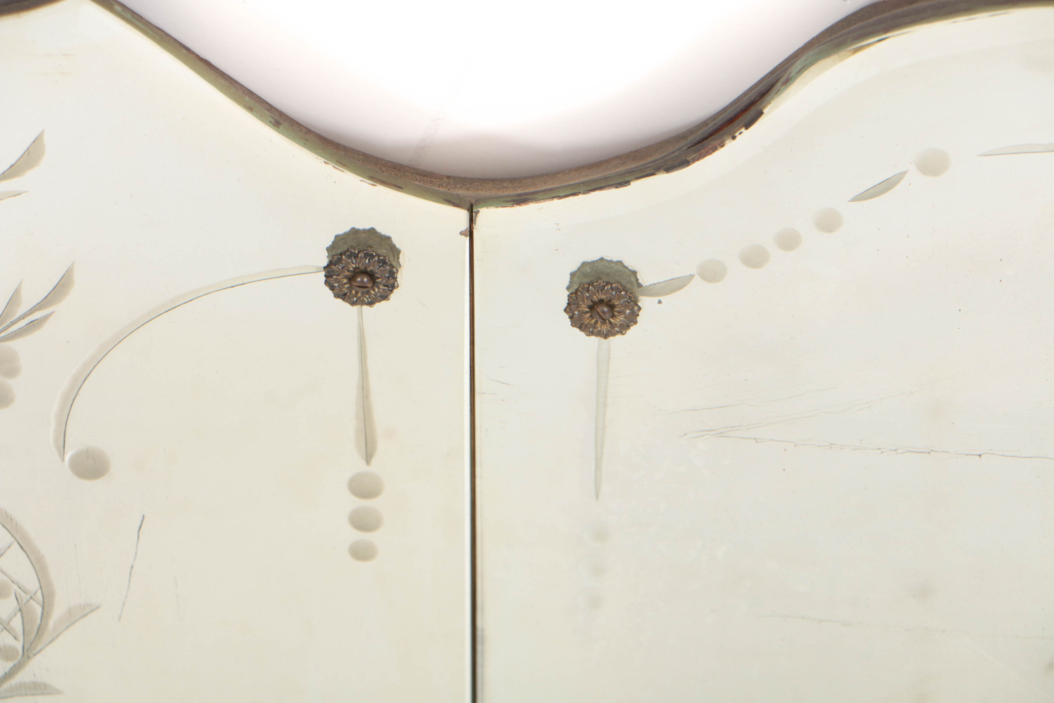 Floral-Etched Overmantel Mirror by Nurre Mirror Plate Co., 20th Century