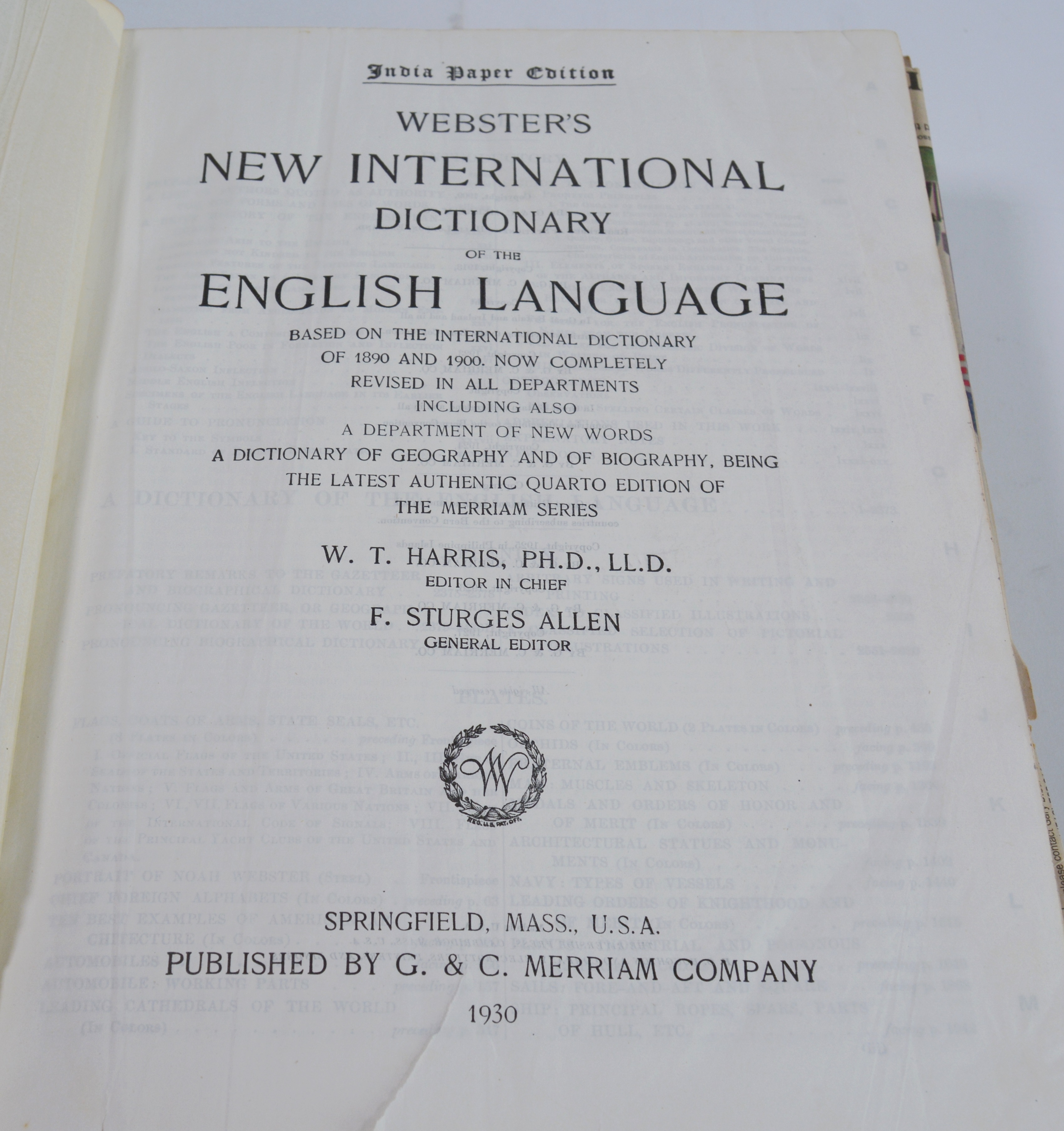1930 "Webster's New International Dictionary" India Paper Edition