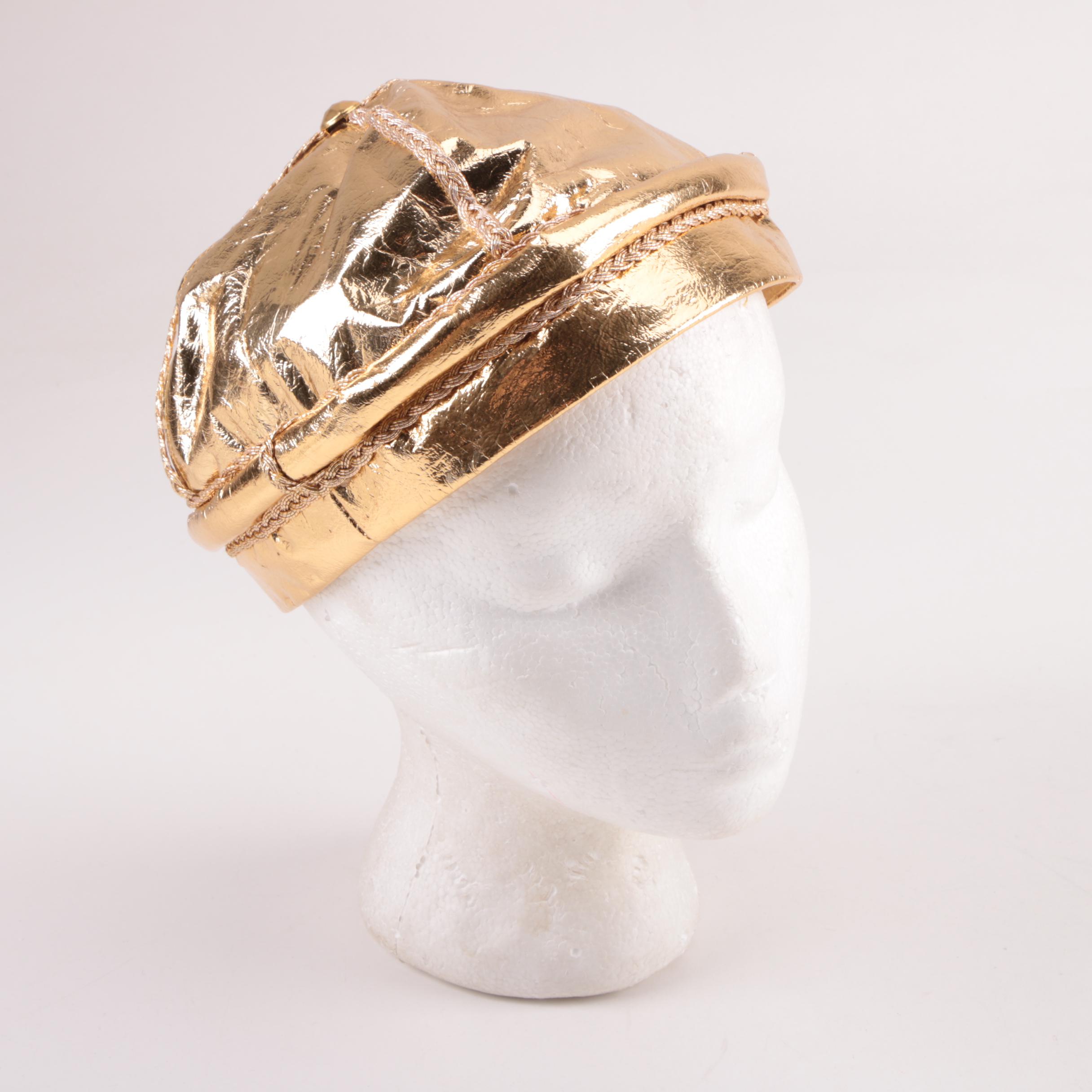Women's 1960s Vintage Armand Gold Lamé Leather Evening Hat