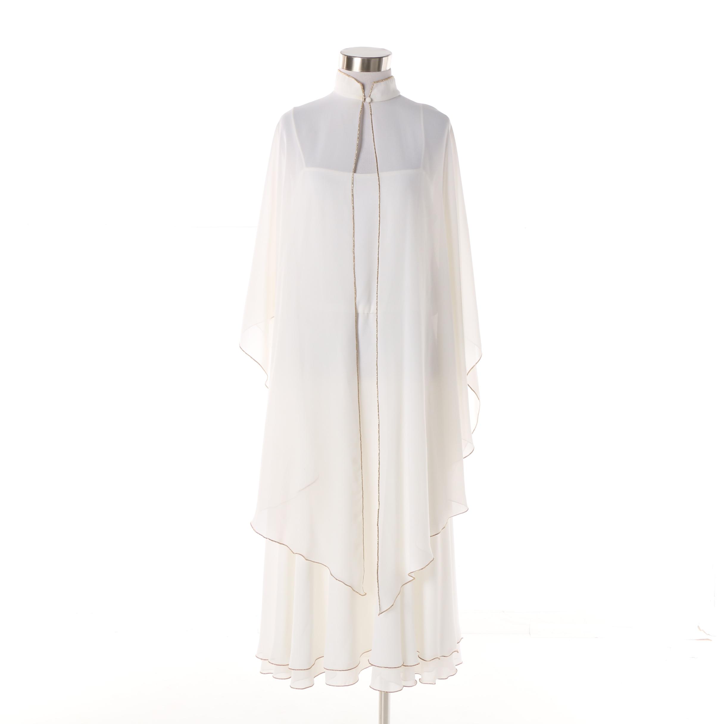 Women's 1970s Michael Maiello for Pat Richards White Sleeveless Dress with Cape